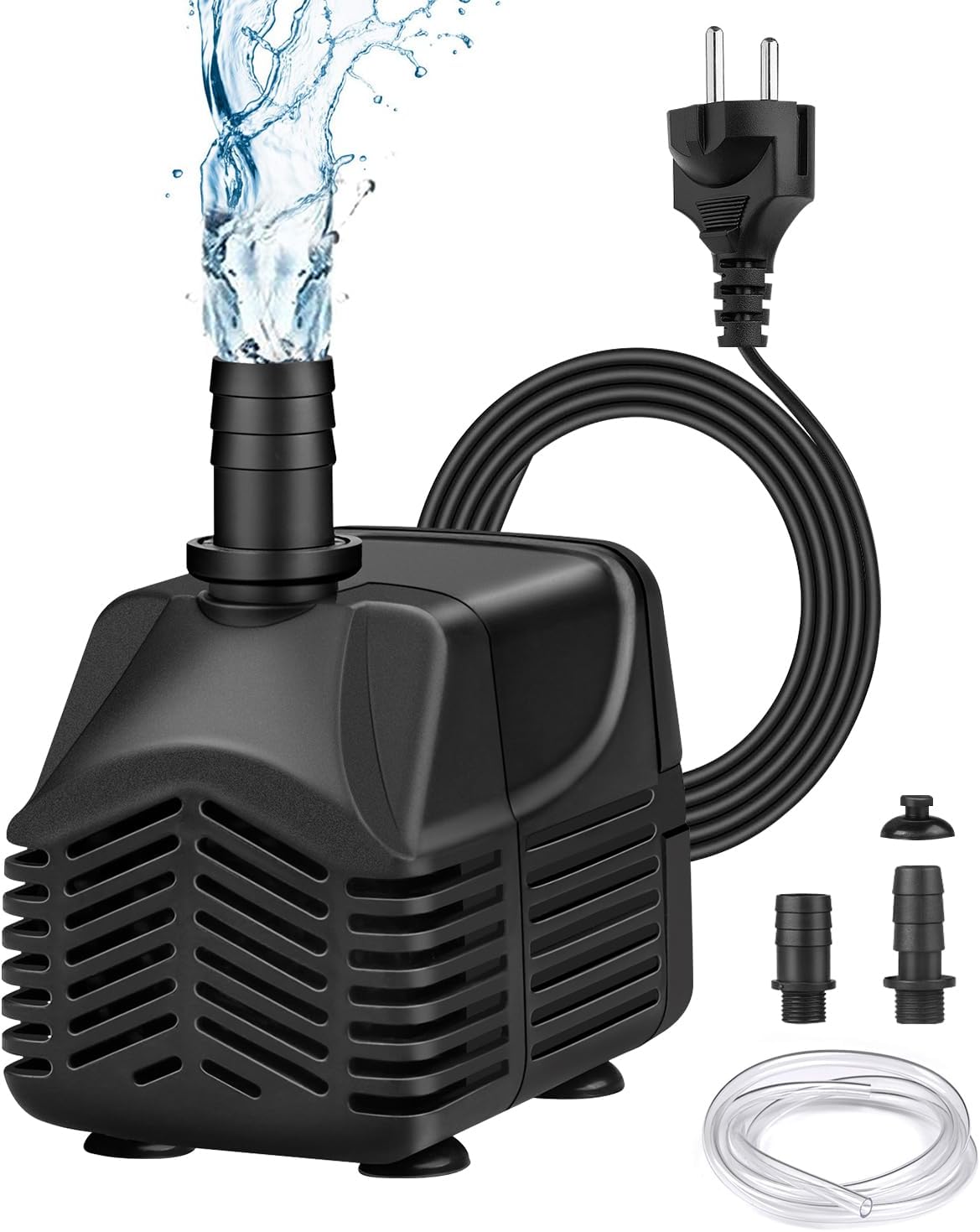Wasserpumpe Klein Tauchpumpe 25W (bis 1500 l/h) – mit 2,5 m Kabel, 1,5 m Schlauch und 2 Düsen