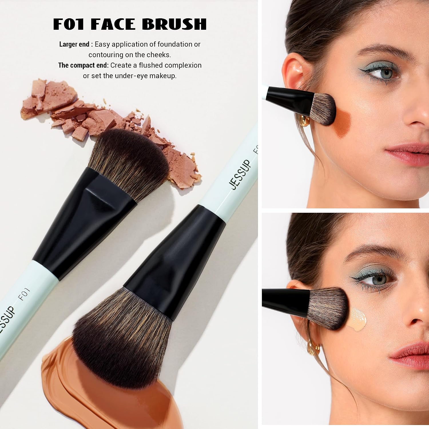 Detalle de Jessup Pinselset Make Up Set (2-tlg.) mit Duo-End-Pinseln für Foundation, Kontur & Lidschatten