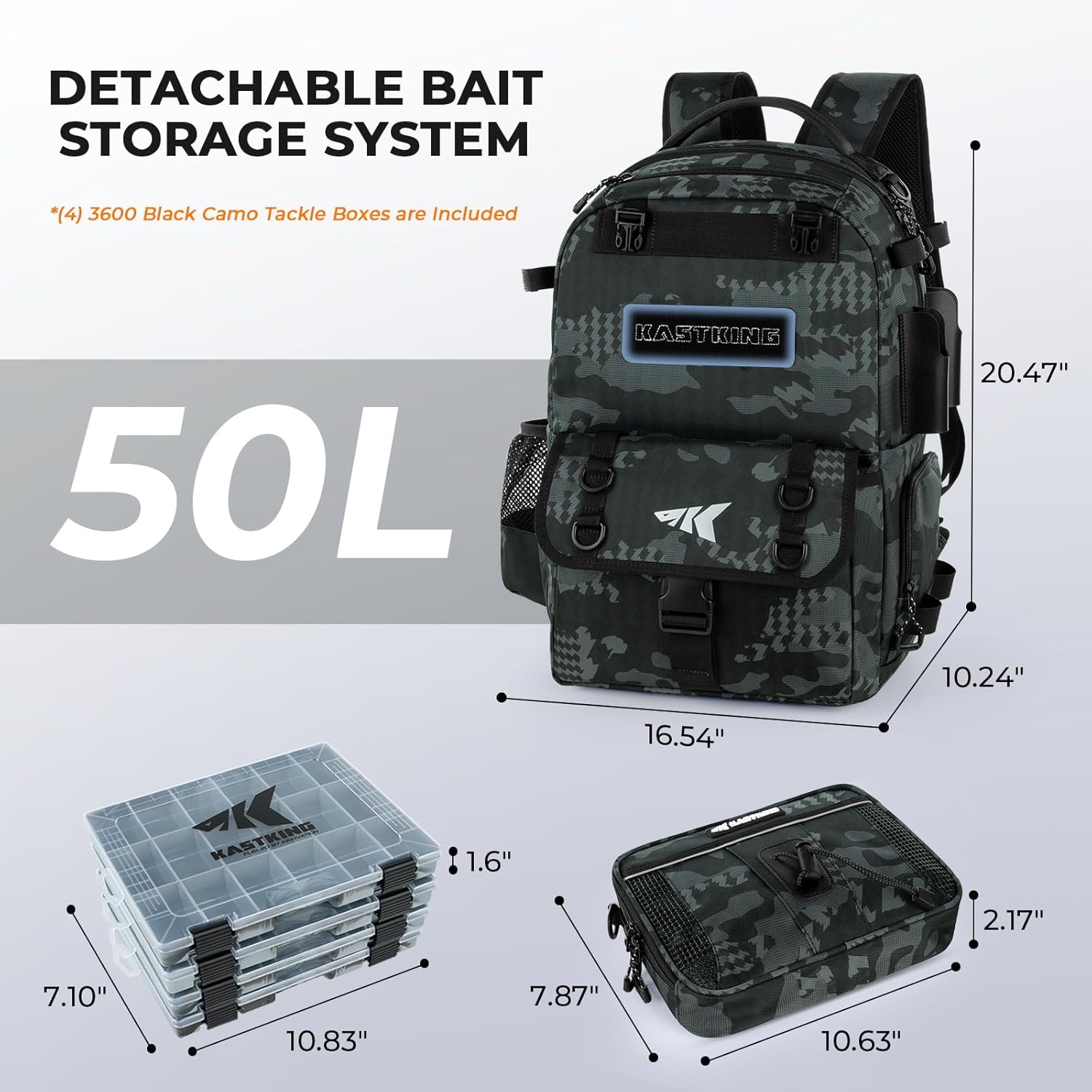 Thumbnail 2 de KastKing BaitSpace 50L Fishing Tackle Backpack with Removable Bait Binder and 2 Rod Holders