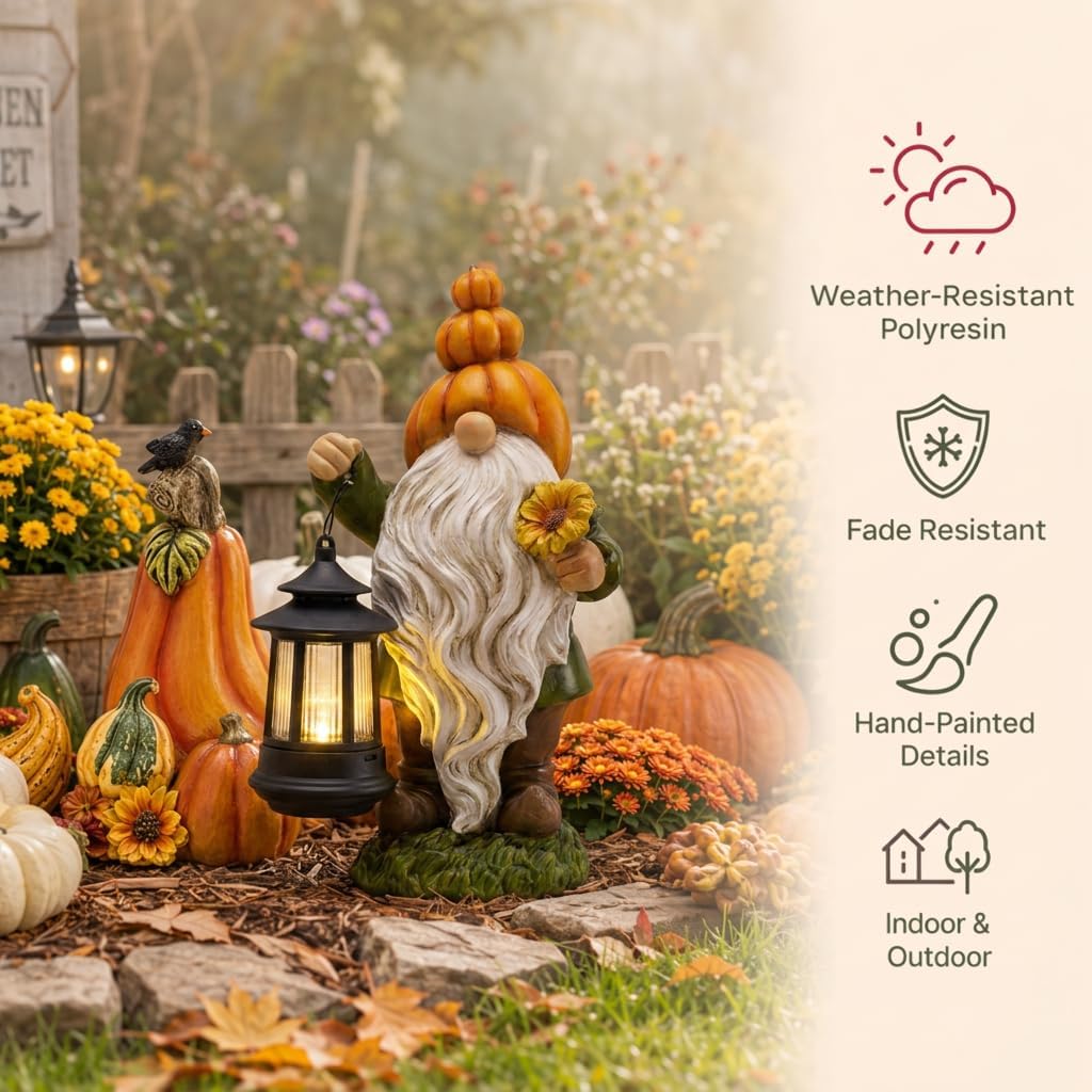 Detalle de TERESA'S COLLECTIONS TLS24GS245 Solar Pumpkin Gnome with Lantern, 8-Inch Resin