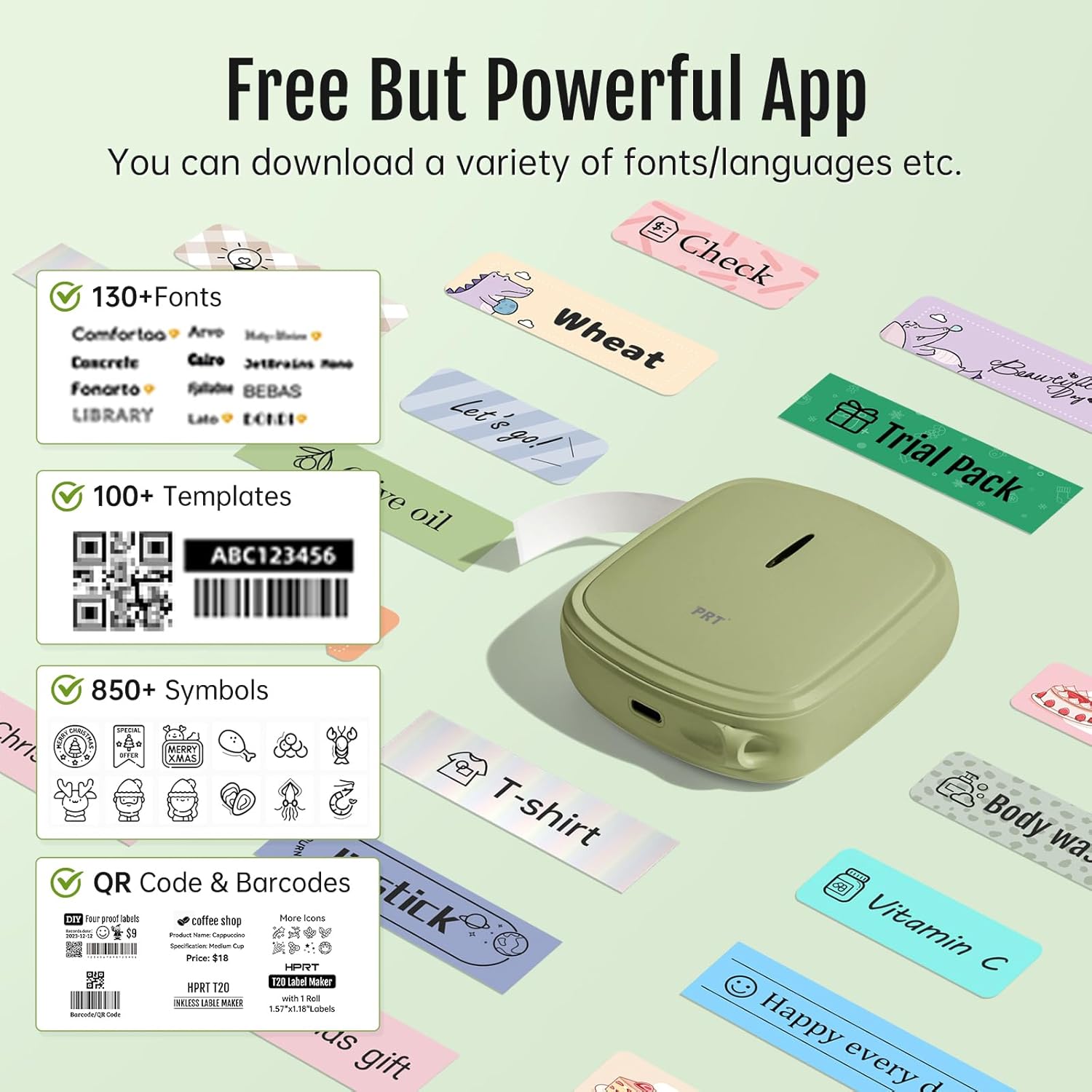 Thumbnail 2 de PRT PRT Label Maker Machine with 3Roll Tapes (12M) – portable Bluetooth label printer (green)
