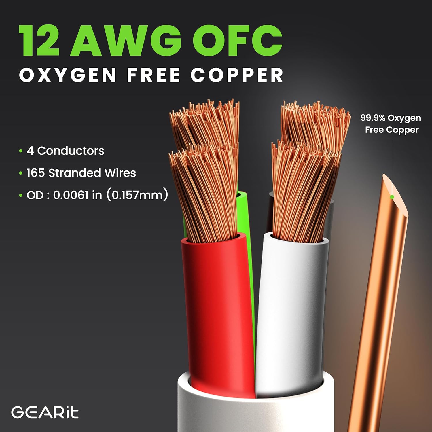 Thumbnail 1 de GEARit 12 Gauge OFC Speaker Wire 100 ft — 4-Conductor UL CL2 Rated (White)
