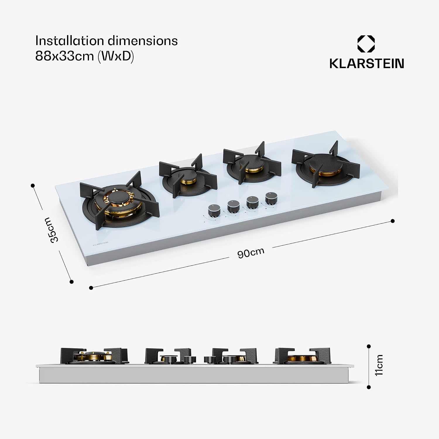 Thumbnail 6 de Klarstein CP11-KL-GF-90Slm-Wh Goldflame 4 Slim Gas Hob, 90cm, White