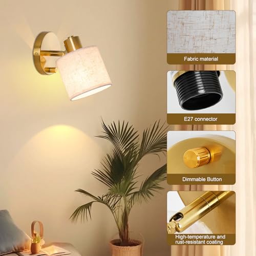 Thumbnail 3 de Lightess Aplique Pared Oro Regulable con Pantalla de Lino 🛋