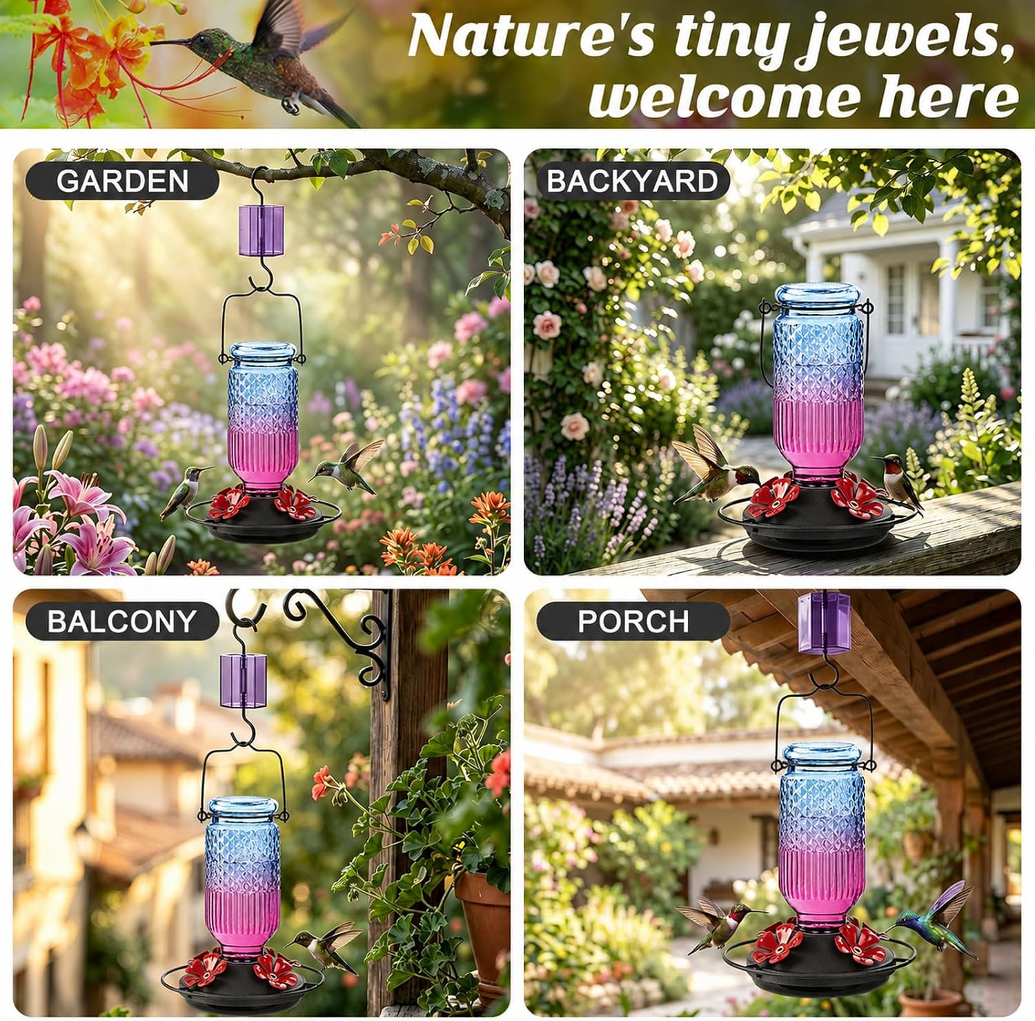 Detalle 2 de FEED GARDEN Glass Hummingbird Feeder 16 oz
