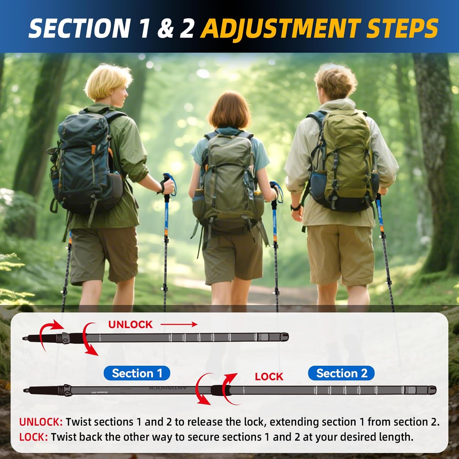 Thumbnail 4 de Clostnature Walking Poles 2-Pack – Adjustable Aluminium Trekking Poles with Quick Lock