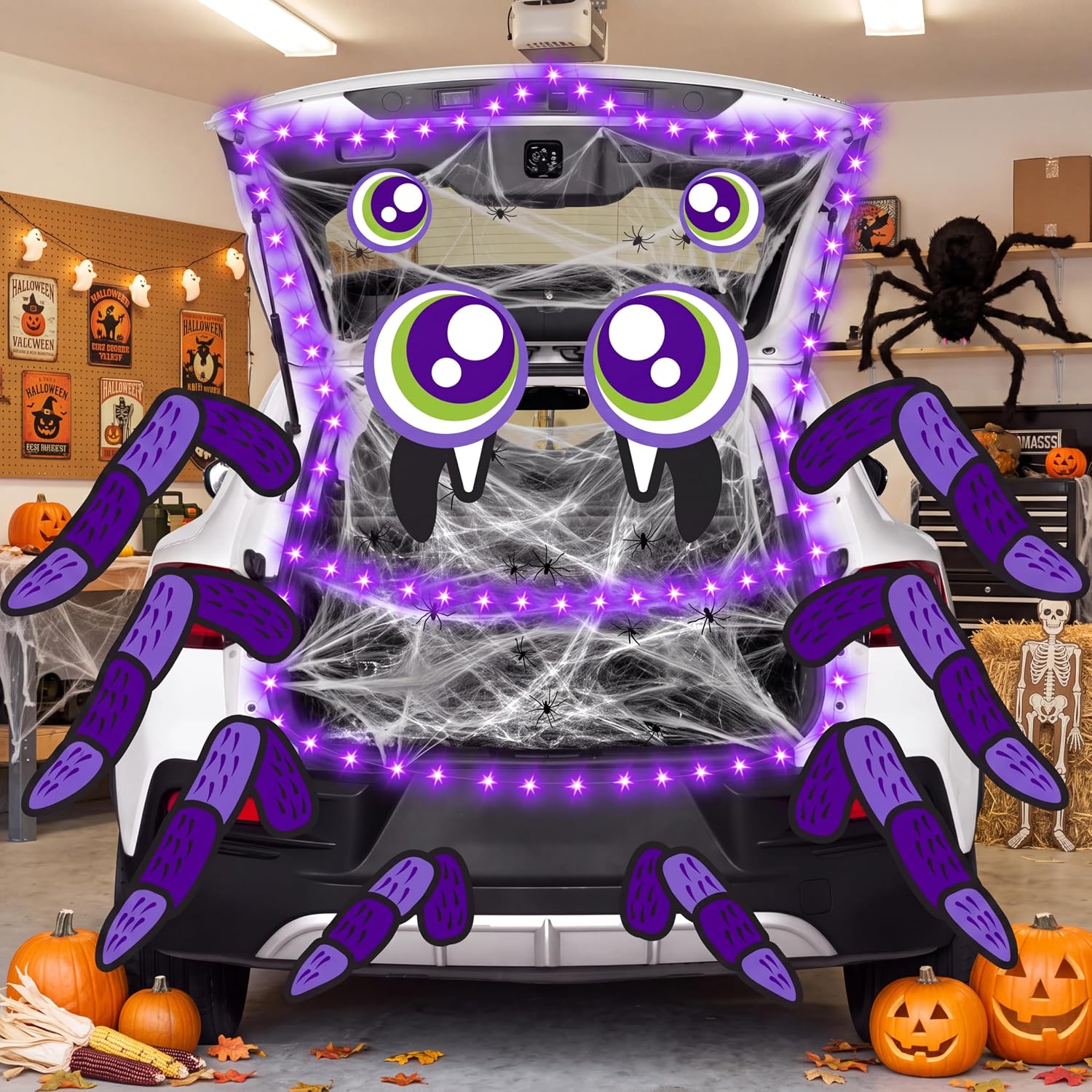 Detalle de JOYIN Halloween Trunk or Treat Spider Decoration Kit with LED String Lights