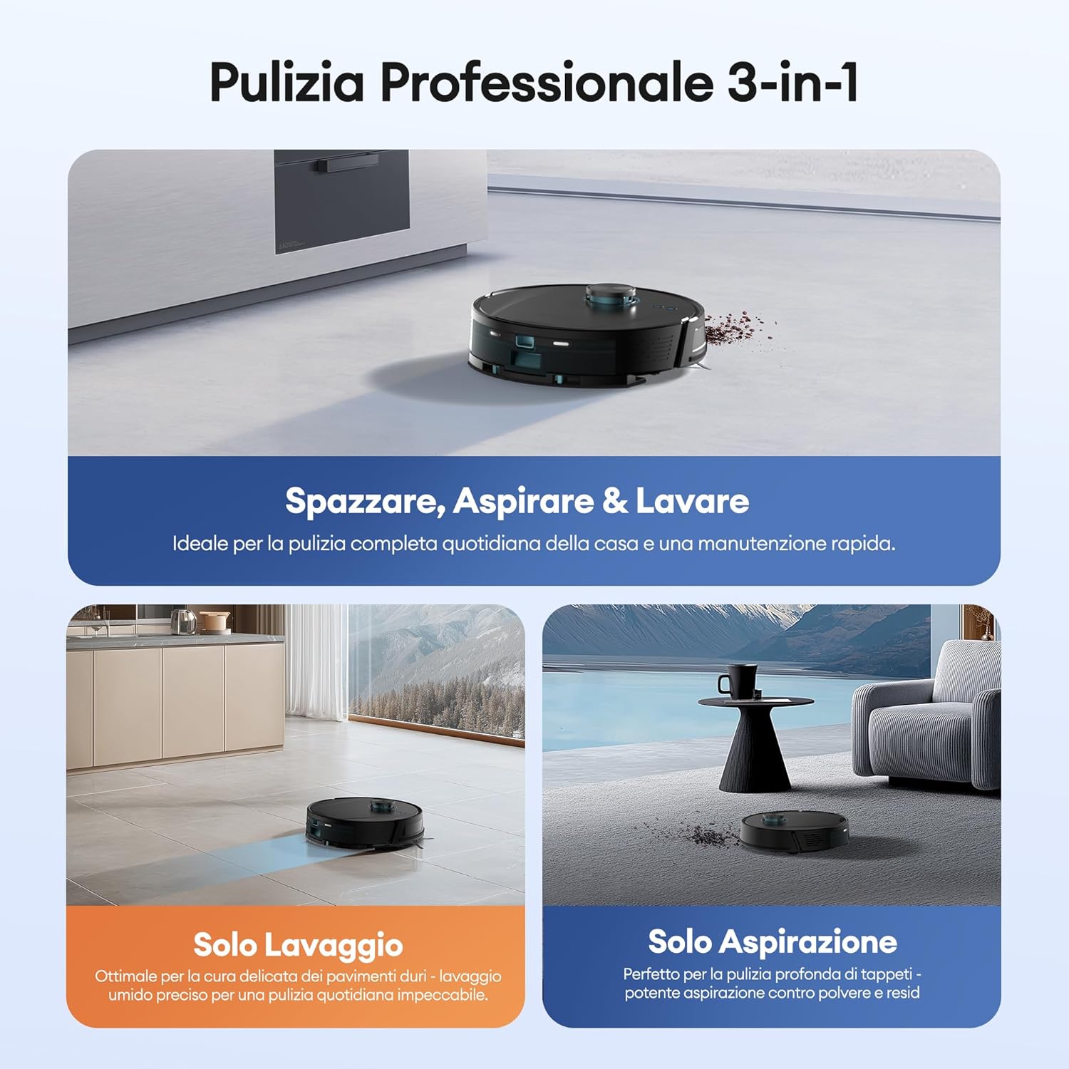 Thumbnail 4 de Ultenic T20Pro robot aspirapolvere e lavapavimenti con navigazione LiDAR, 10.000 Pa e autosvuotamento 3,5 L