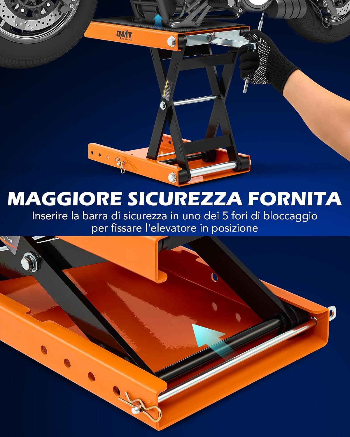 Thumbnail 4 de Ponte Sollevatore a Forbice Orion Motor Tech per Moto 500 kg – Altezza 9,5–35 cm, Piattaforma 23 × 37 cm, Arancione