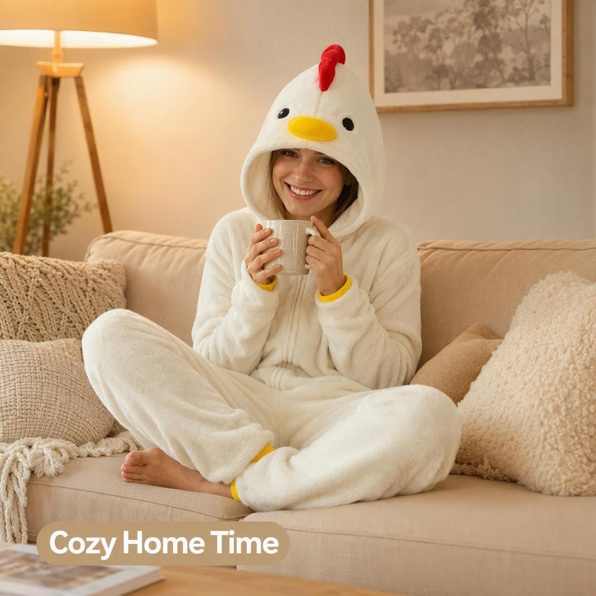 Detalle de COSUSKET Snug Fit Chicken Onesie Pajamas, Flannel, Zip-Up with Side Pockets