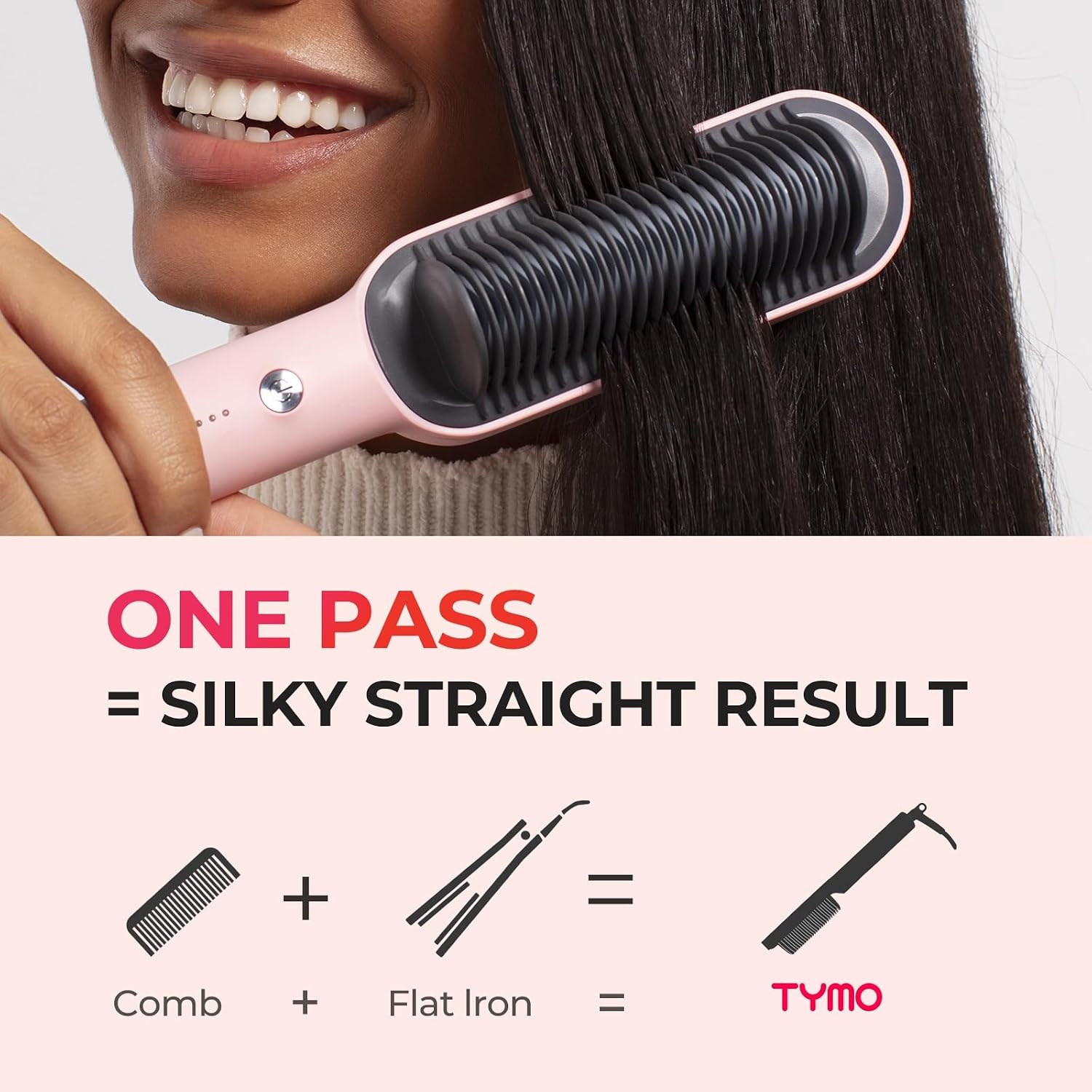 Detalle de TYMO Hair Straightener Brush UK – 2-in-1 Flat Iron and Hair Brush (Pink)