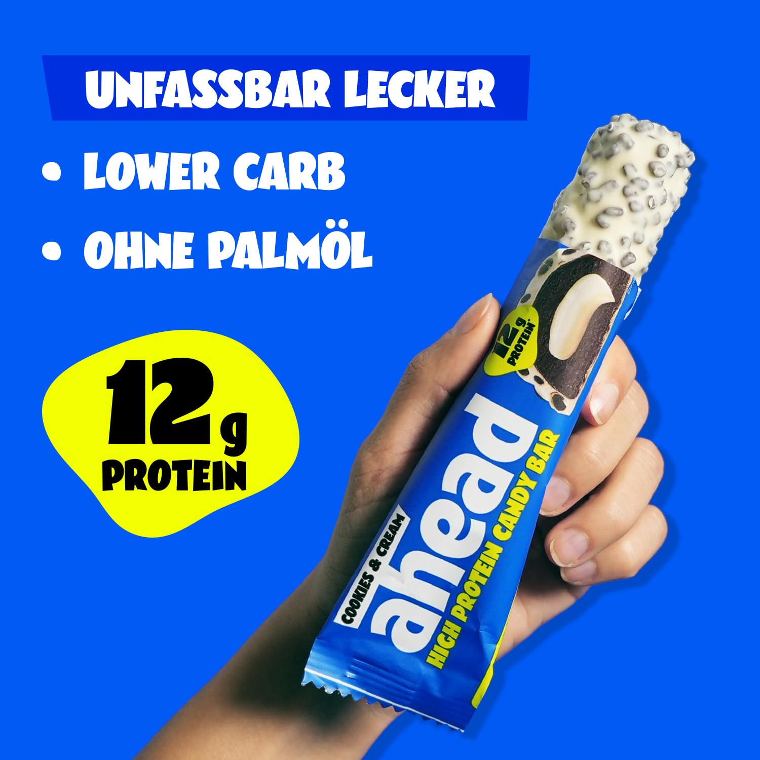 Detalle 2 de ahead Protein Riegel Cookies & Cream – 14x45 g, Extra softer, Low Carb & ohne Zuckerzusatz