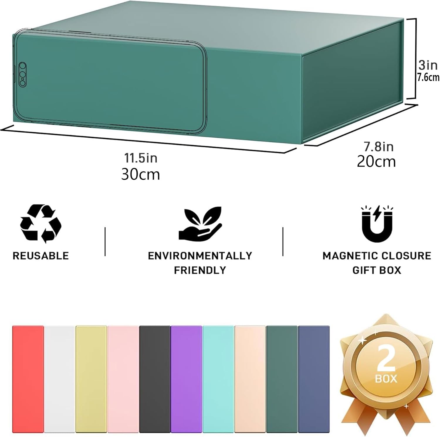 Thumbnail 1 de 2er Pack Geschenkboxen 30x20x7,6 cm mit magnetischem Verschluss – Grün