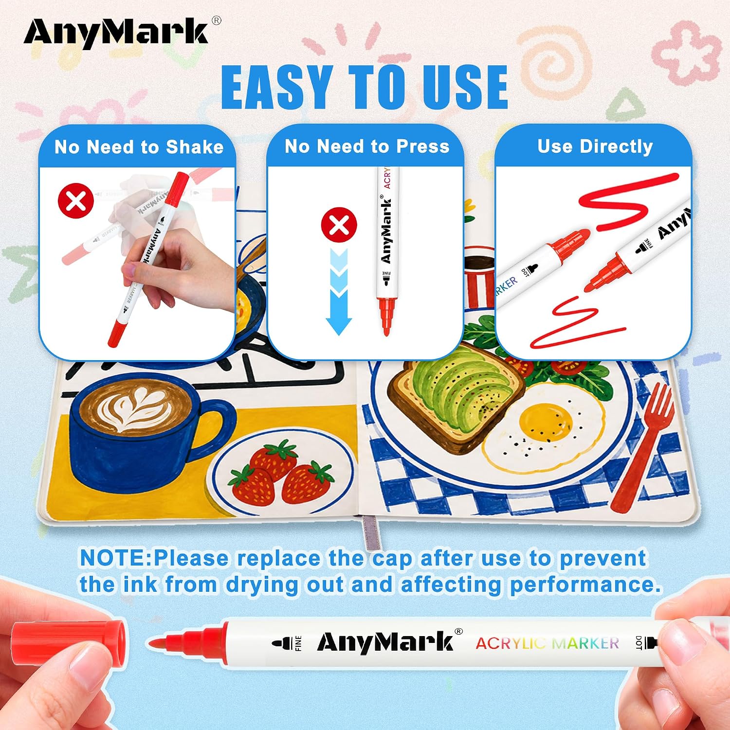 Detalle 2 de AnyMark AnyM-APP-DF-48 Acrylic Paint Markers, 48 Colours, Dual Tip