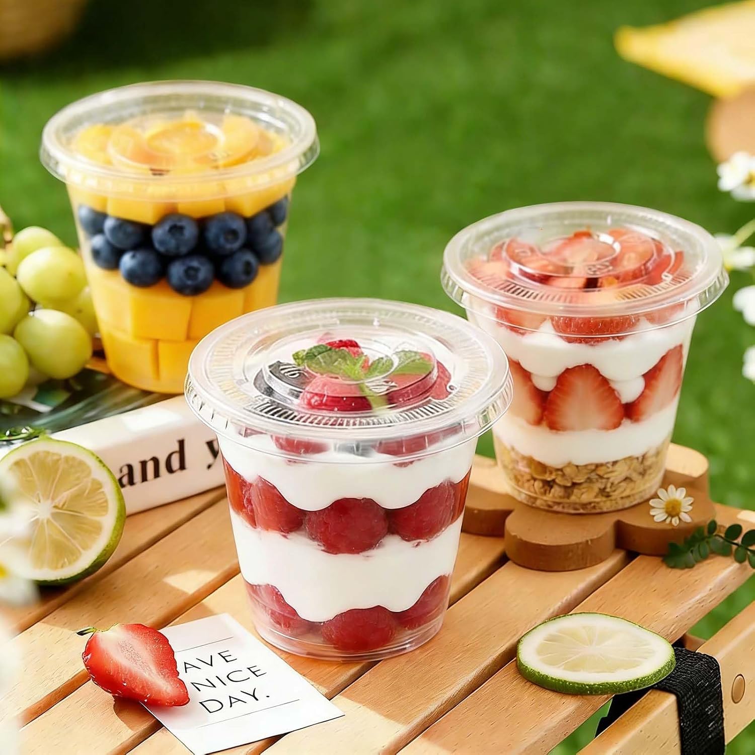Thumbnail 3 de Clawsoff 9 oz Plastic Cups with Flat Lids (50 Pack) – Clear, BPA-Free, Disposable Parfait Cups