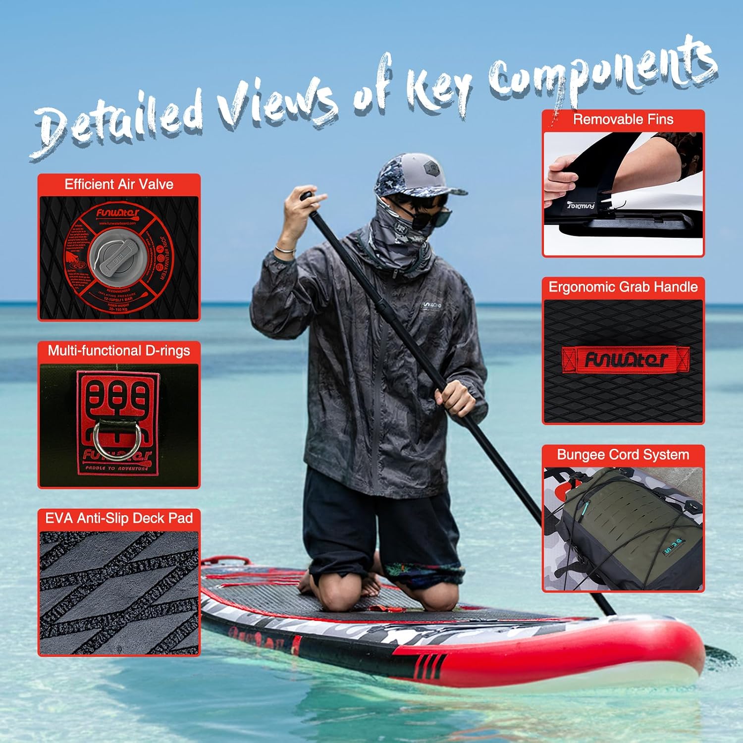 Detalle 2 de FunWater Sup Gonfiabile Portatile: tavola da surf SUP completa di accessori, ideale per adulti e ragazzi