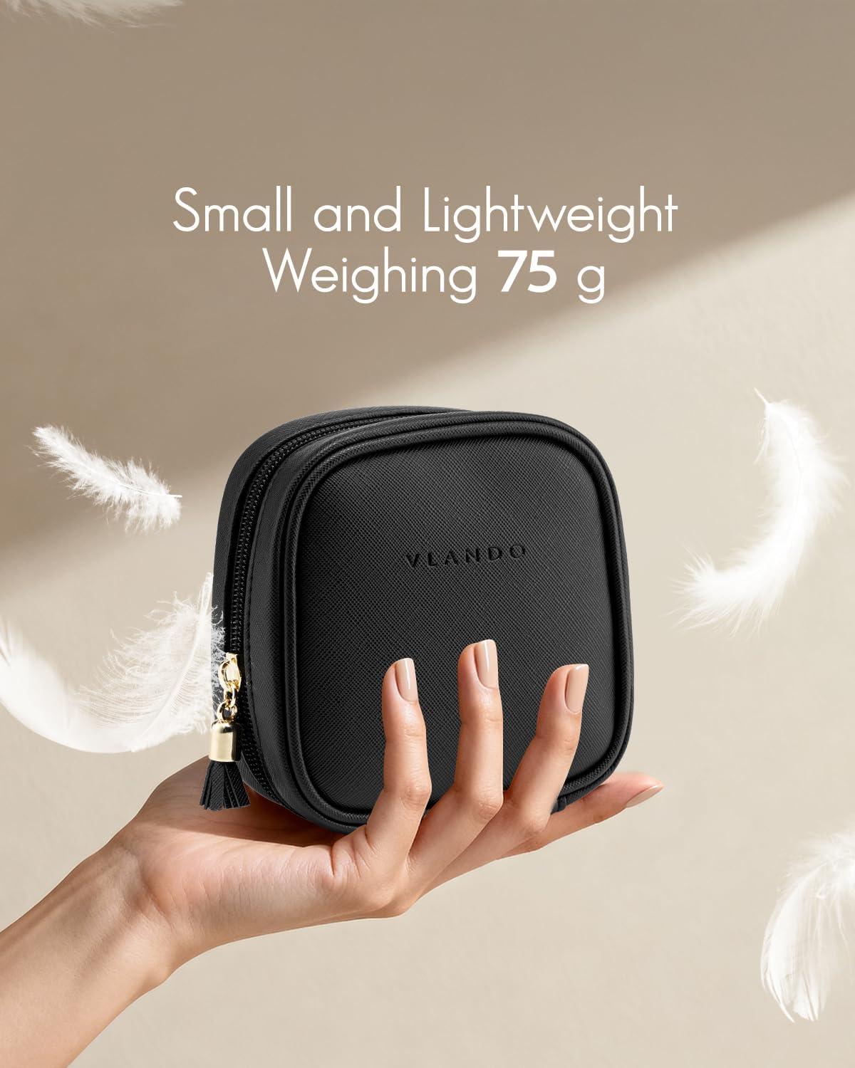Thumbnail 4 de Make up Bag for Purse: Waterpoof Travel Toiletry Bag in Black-Toothpick Grain