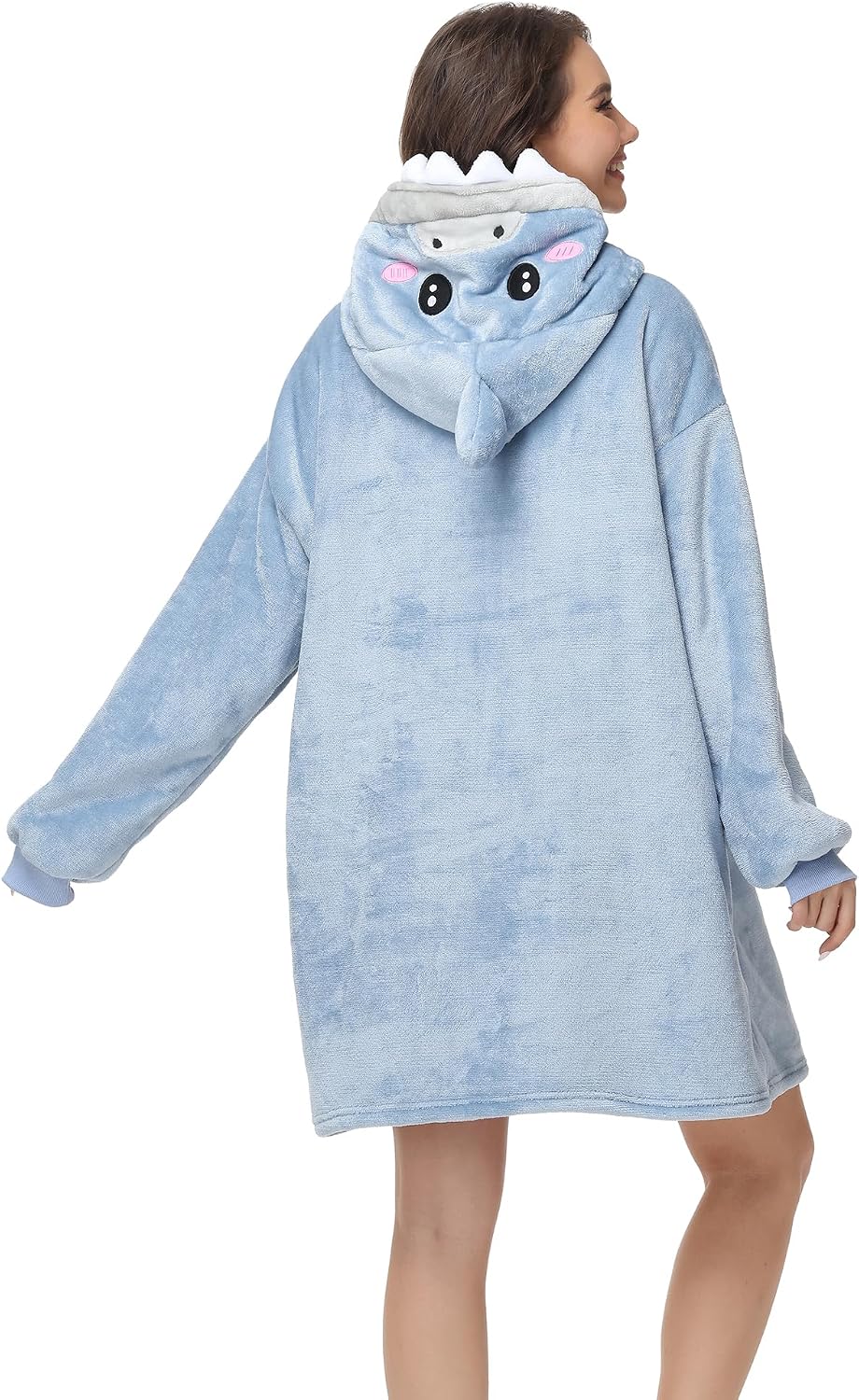 Detalle de LATH.PIN plaid à capuche motif panda en flanelle et polaire, grandes tailles, unisexe