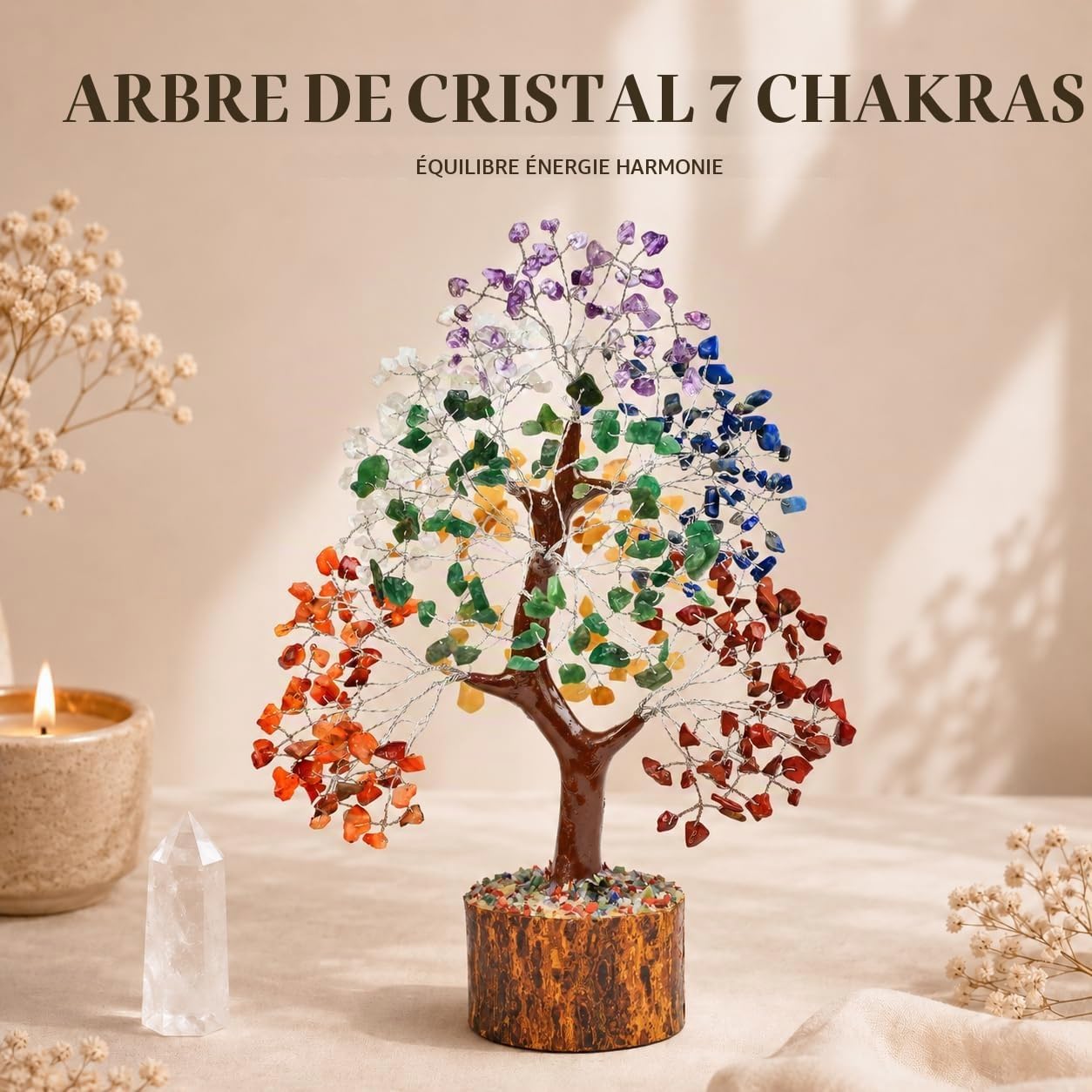 Detalle de Crocon Seven Chakra Gemstone Tree – Feng Shui-decoratie met zeven edelstenen