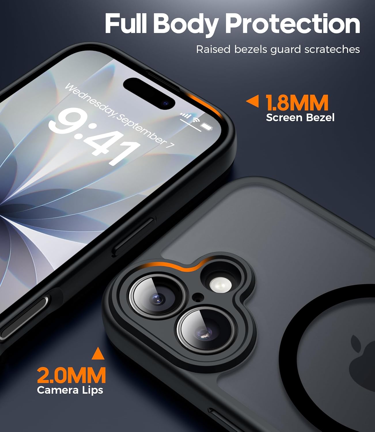 Thumbnail 2 de FLLAO Coque magnétique iPhone 17 6,3" avec 2 verres trempés et protection d’objectif — MagSafe, coque translucide mat anti-choc