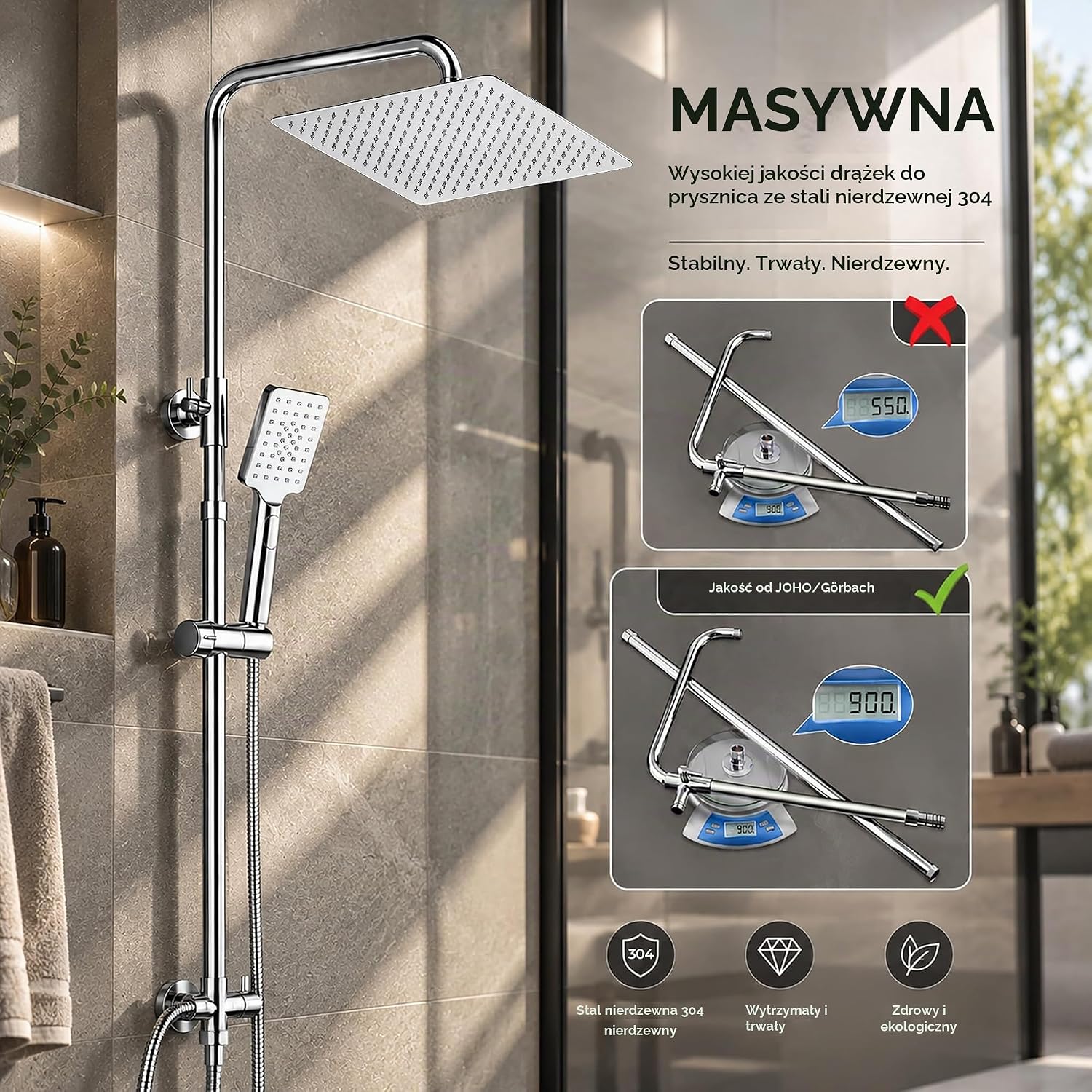 Detalle 2 de JOHO Carré 2020 – system prysznicowy z deszczownicą 20 × 20 cm, chrom
