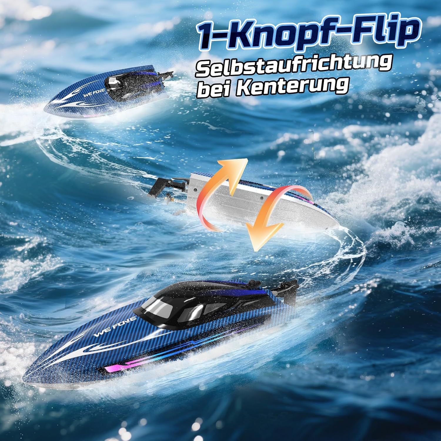 Thumbnail 4 de WeFone RC Boot für Kinder – 2,4 GHz Ferngesteuertes Boot mit LED-Lichtern, 24 km/h, 40 Minuten Spielzeit