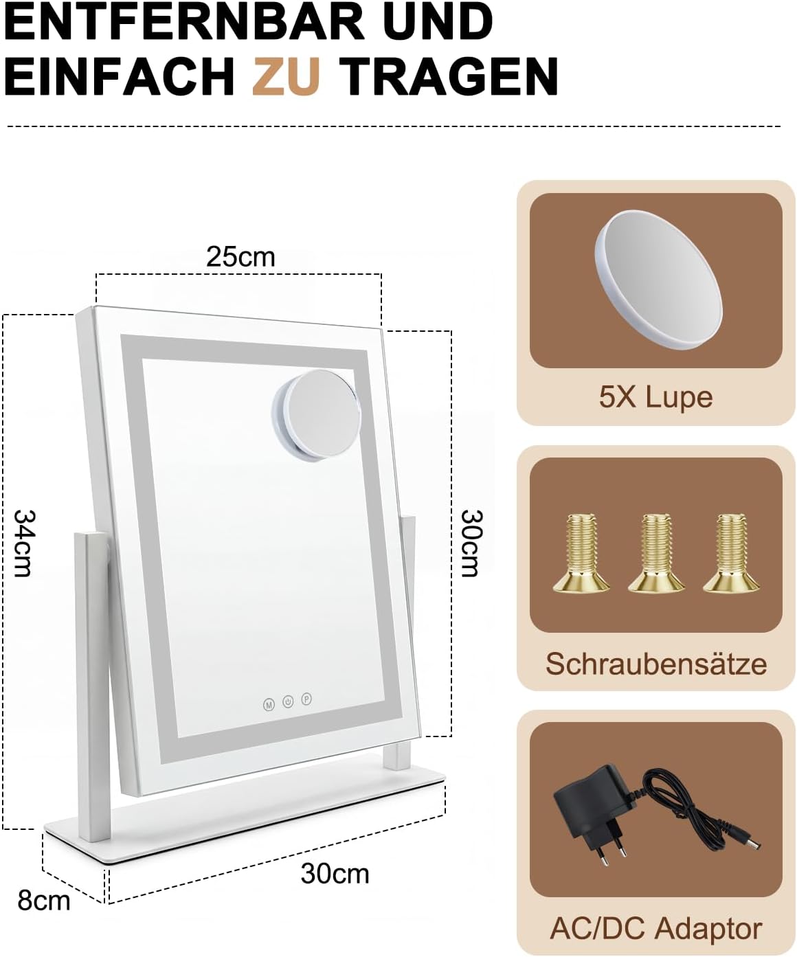 Thumbnail 4 de Mursche Hollywood-make-upspiegel 25 x 30 cm met dimbare ledverlichting