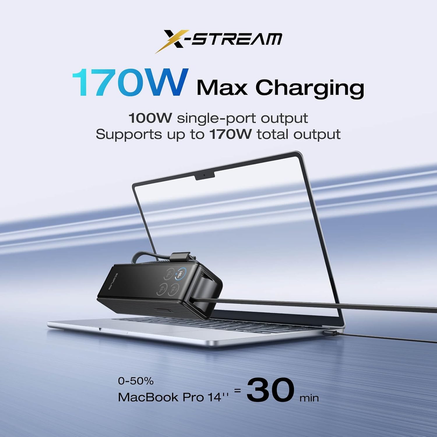 Detalle de EcoFlow Laptop Power Bank 25000mAh 170W with Built-in 100W Cables – UK Edition
