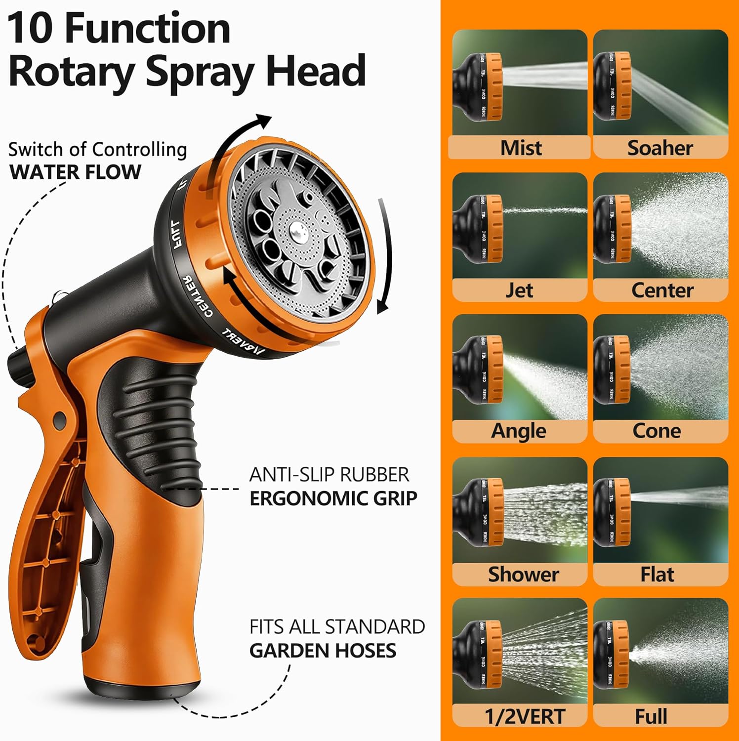 Thumbnail 6 de Flexible Garden Hose 100 FT with 10-Pattern Nozzle and 3/4" Brass Fittings