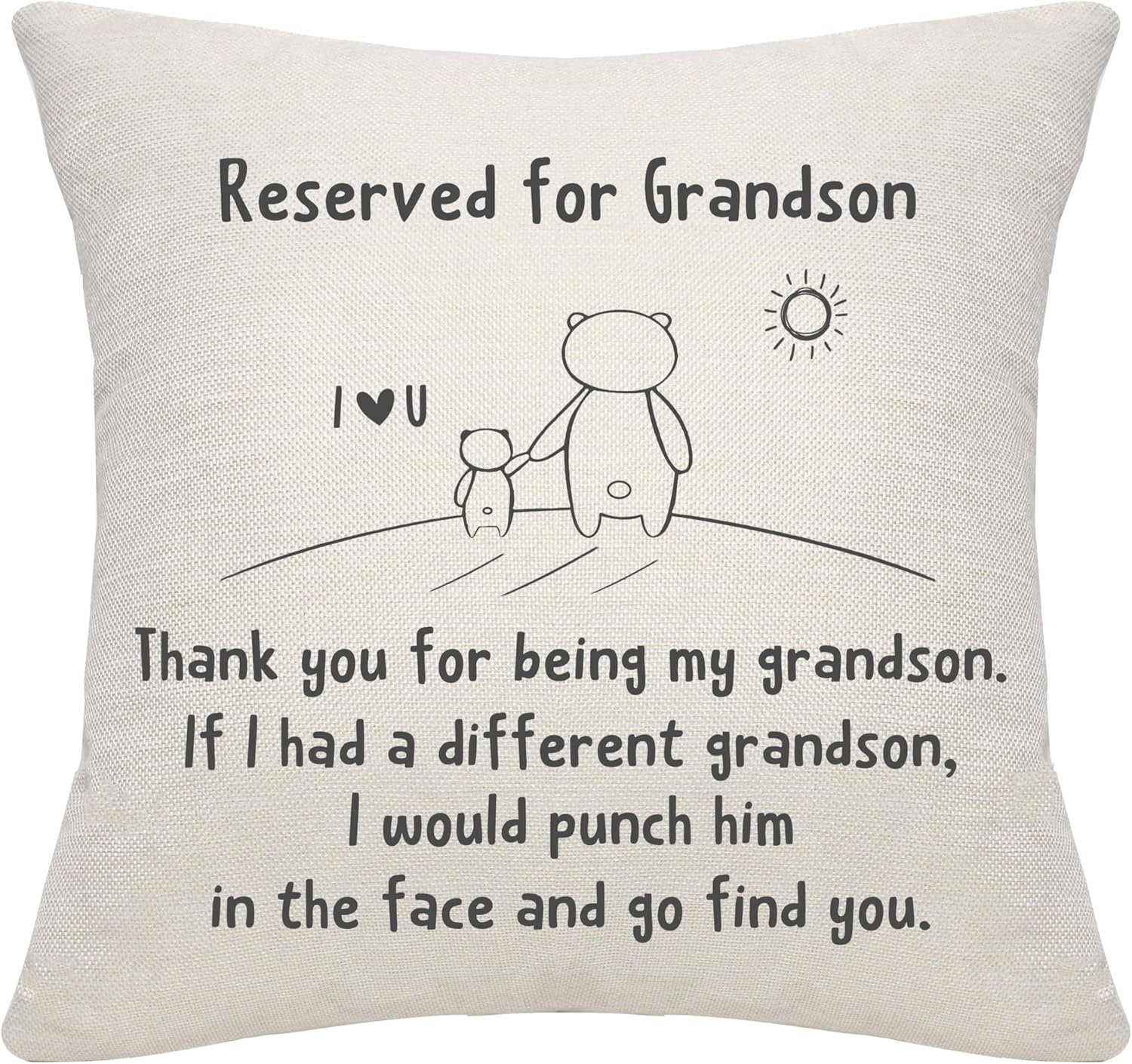 Bommex Funny Cartoon Cushion Covers – Thank You For Being My Grandson cushion cover (18×18in linen)