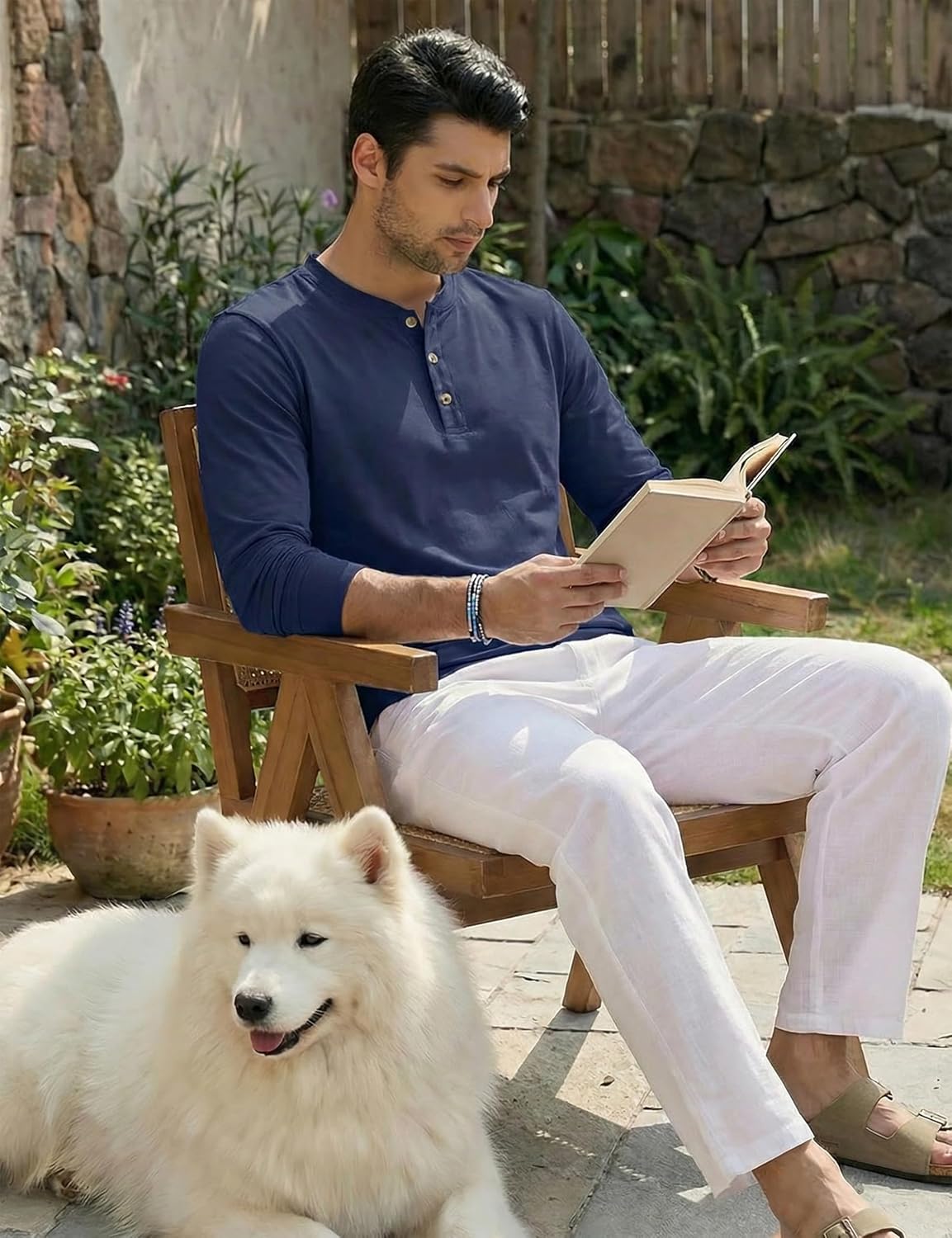 Thumbnail 3 de TACVASEN Men's Long Sleeve Henley T Shirt — Pure Cotton, Classic 3-Button Collar