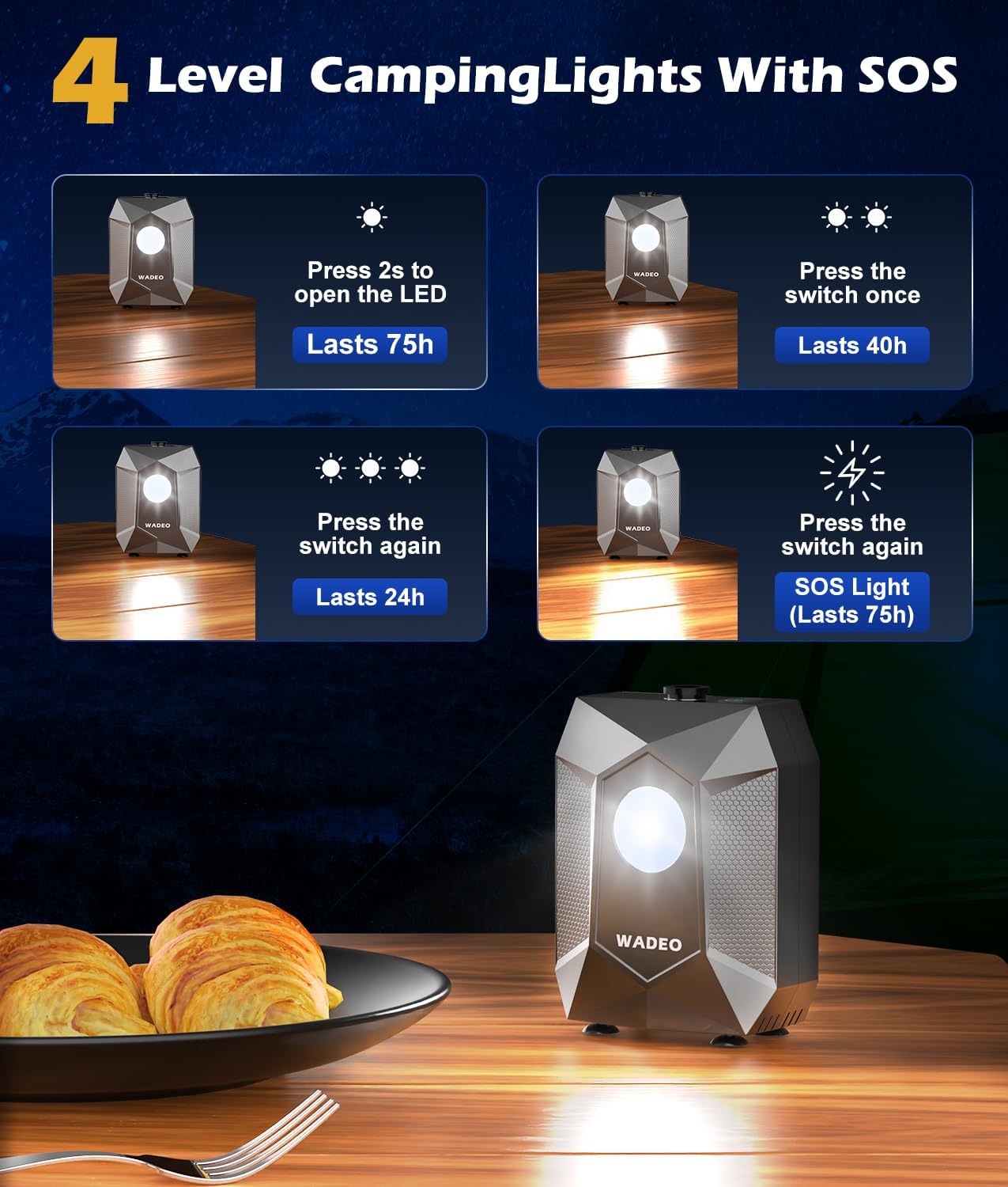 Thumbnail 5 de WADEO Portable Shower 6000mAh Rechargeable Camping Shower Pump with 4-Level Light