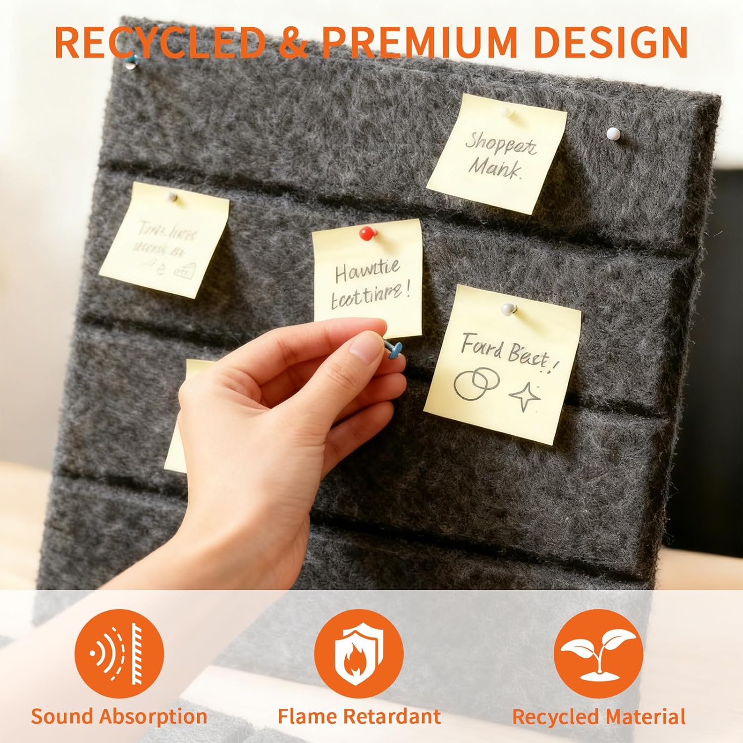 Thumbnail 2 de Large Cork Bulletin Board for Walls (30x30cm) – 6 Pack Felt Wall Tiles with Pushpins