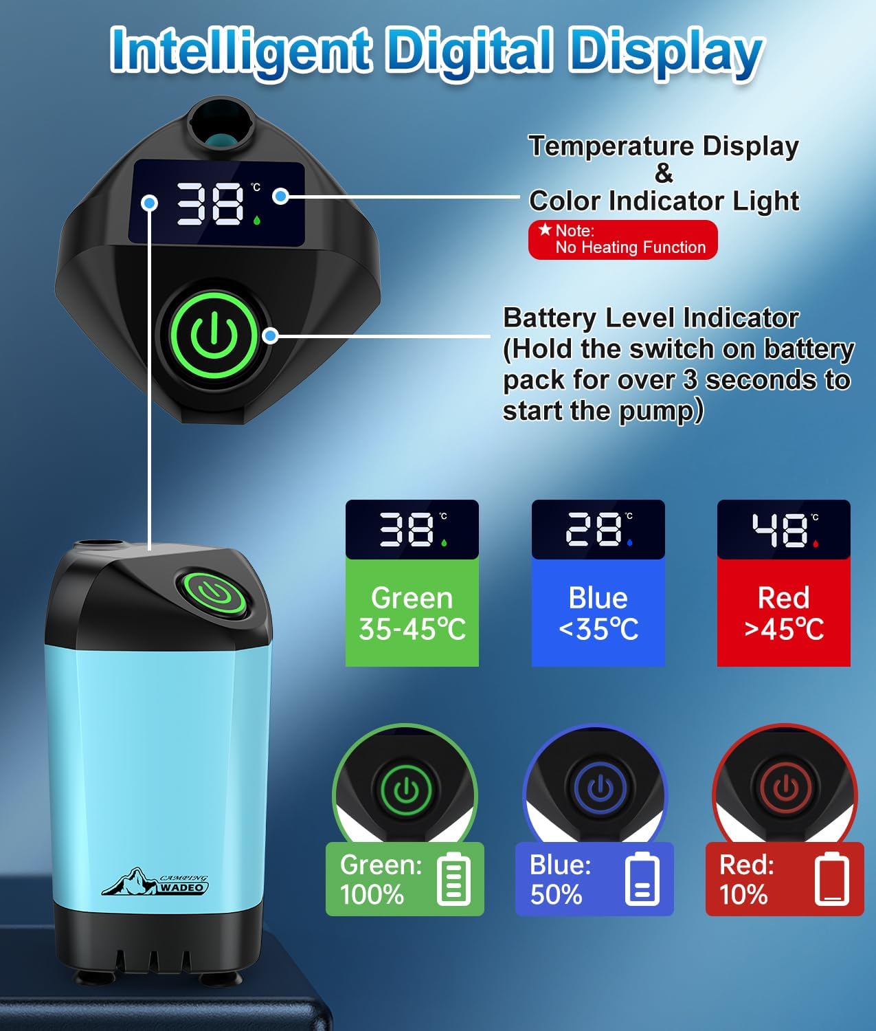 Thumbnail 3 de WADEO Portable Camping Shower with 6000mAh Battery – Intelligent Digital Display & 3 Modes