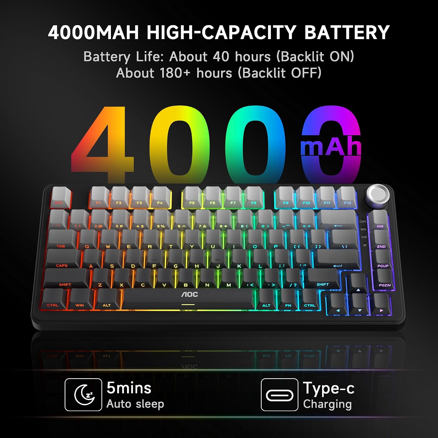 Thumbnail 6 de AOC GK330 Hot-Swappable 75% Wireless Keyboard