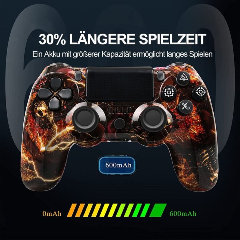 Thumbnail 2 de Kinsi P4YXSB Gamepad para PS4 Fantasma de Fuego — mando inalámbrico con vibración y batería de 600 mAh