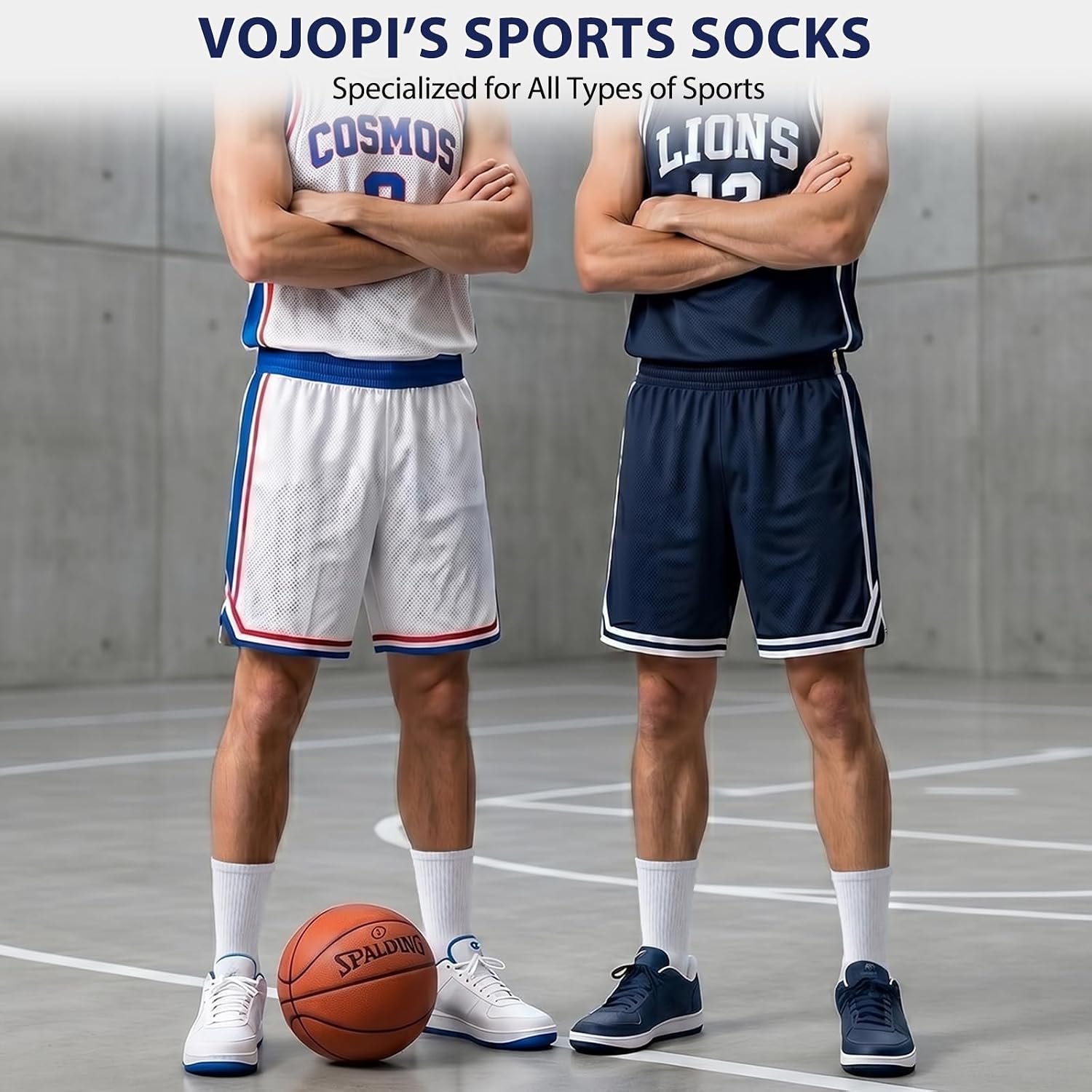 Detalle 2 de VoJoPi Men's Cushioned Crew Cotton Socks, 5 Pairs with Terry-Loop Footbeds