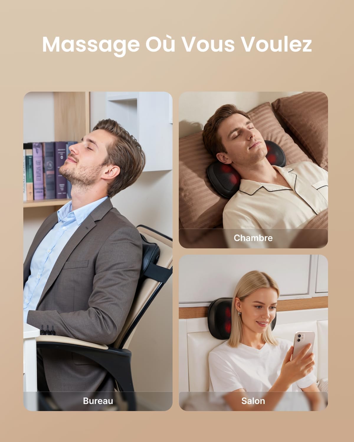 Thumbnail 4 de RENPHO Coussin de massage Shiatsu ultra-mince avec chauffage et 3 vitesses pour le cou et le dos
