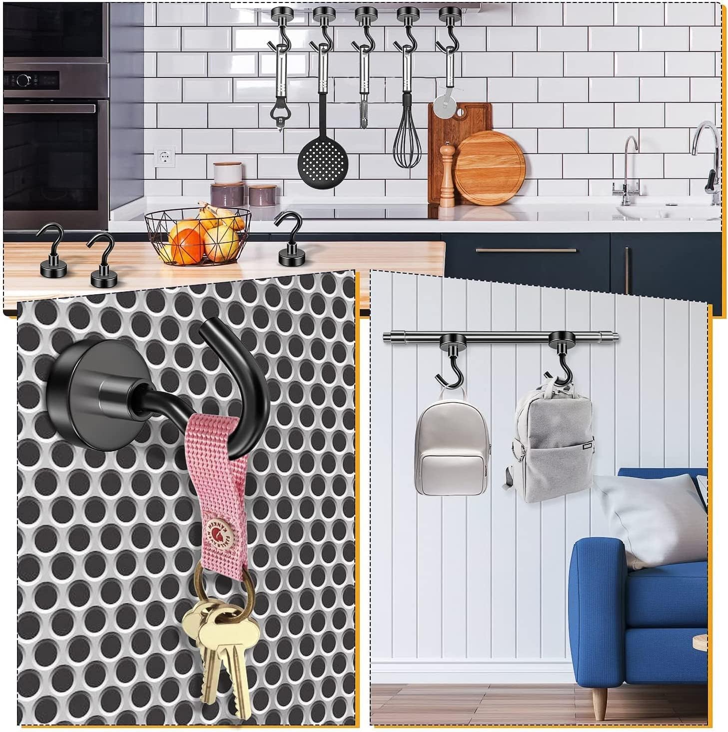 Detalle de FINDMAG 20-Pack Magnetic Hooks: Extra-Strong Neodymium Hooks, 25 lb+ Pull