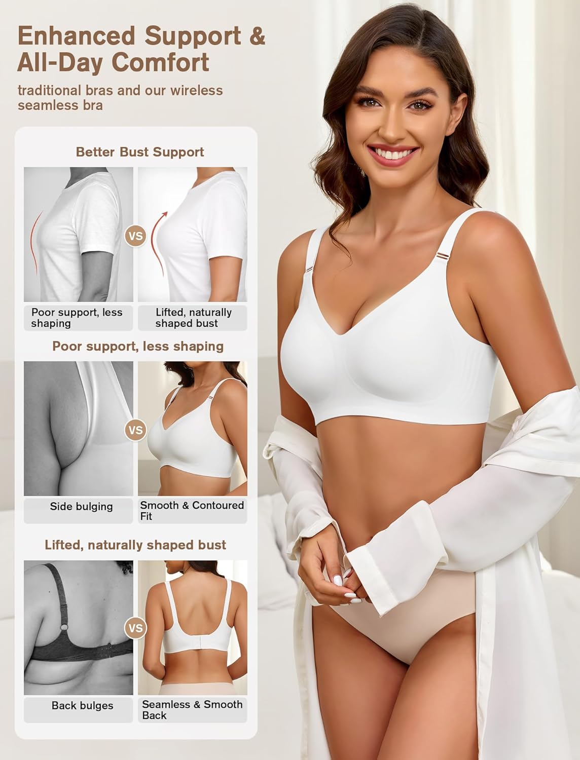 Detalle de BH Damen Ohne Bügel Push Up Gepolstert – Nahtloser Soft T-Shirt-BH, Vollschalenkomfort
