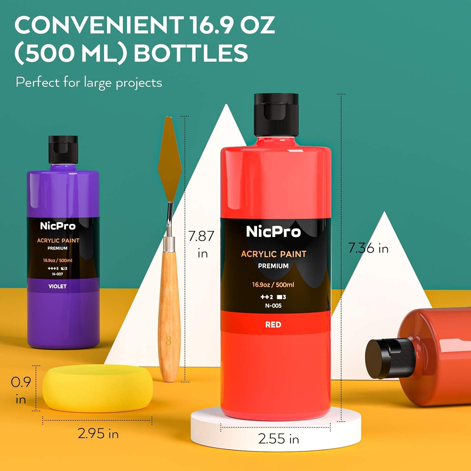 Thumbnail 3 de Nicpro 14-Colour Large Bulk Acrylic Paint Set (500ml/16.9 fl oz) for multi-surface crafts and canvas work