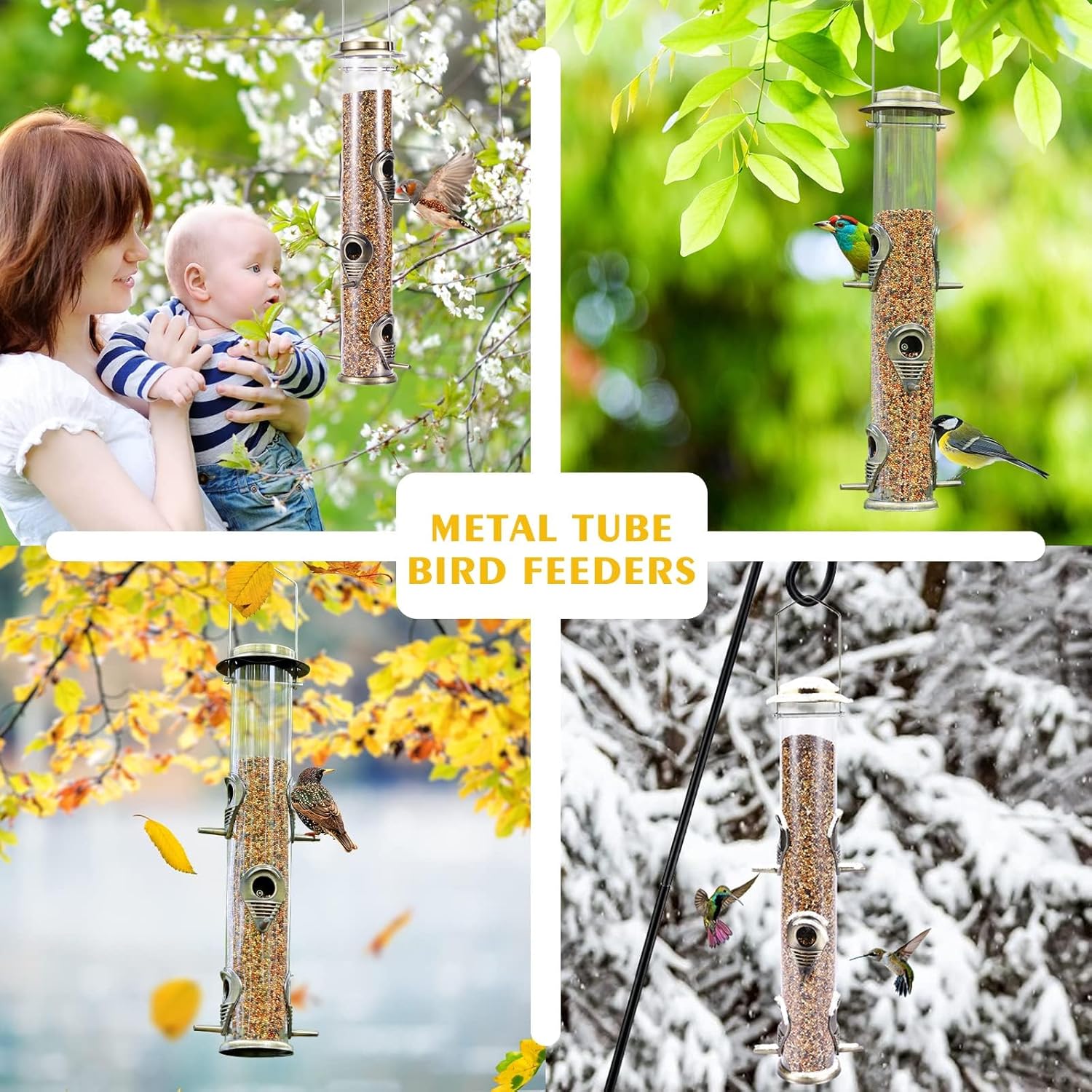 Thumbnail 6 de Urban Deco Metal Bird Feeder Tube Hanging Feeders (6 ports) – Greencopper, weatherproof tube-style feeder