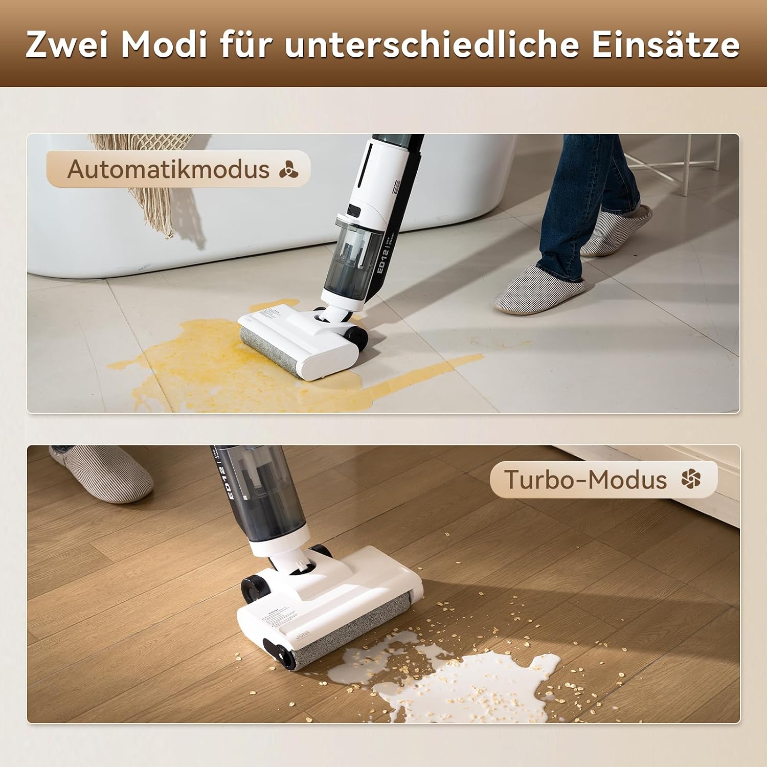 Detalle 2 de JONR ED12 Lite Nass-Trockensauger & Wischsauger 3-in-1 kabellos mit Akku, Selbstreinigung und Anti-Verwicklungs-Design
