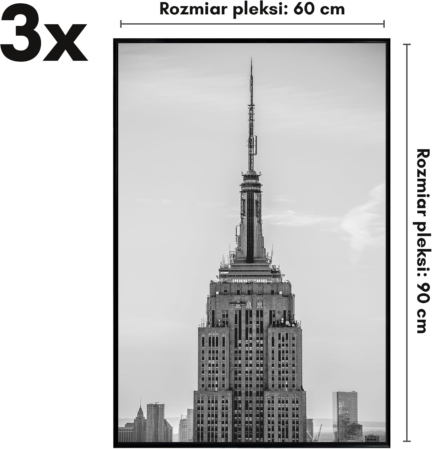 Detalle de Americanflat Fusion – zestaw 3 czarnych ramek 60 × 90 cm z pleksi