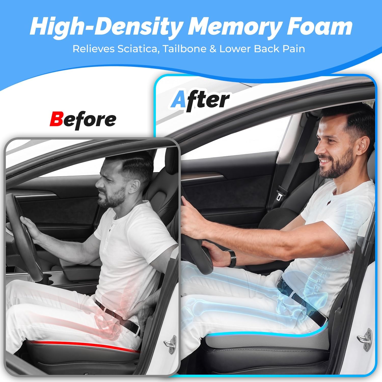 Detalle 2 de Memory Foam Car Seat Cushion, 2.2-inch Height Boost