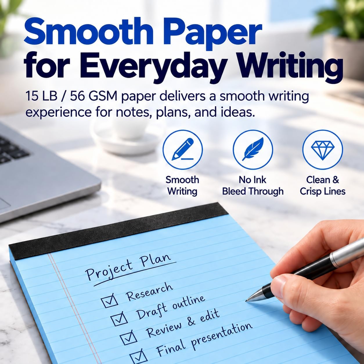 Detalle de KAISA Blue Legal Pads, 8.5 x 11-Inch, Wide-Ruled, Perforated, 6-Pack