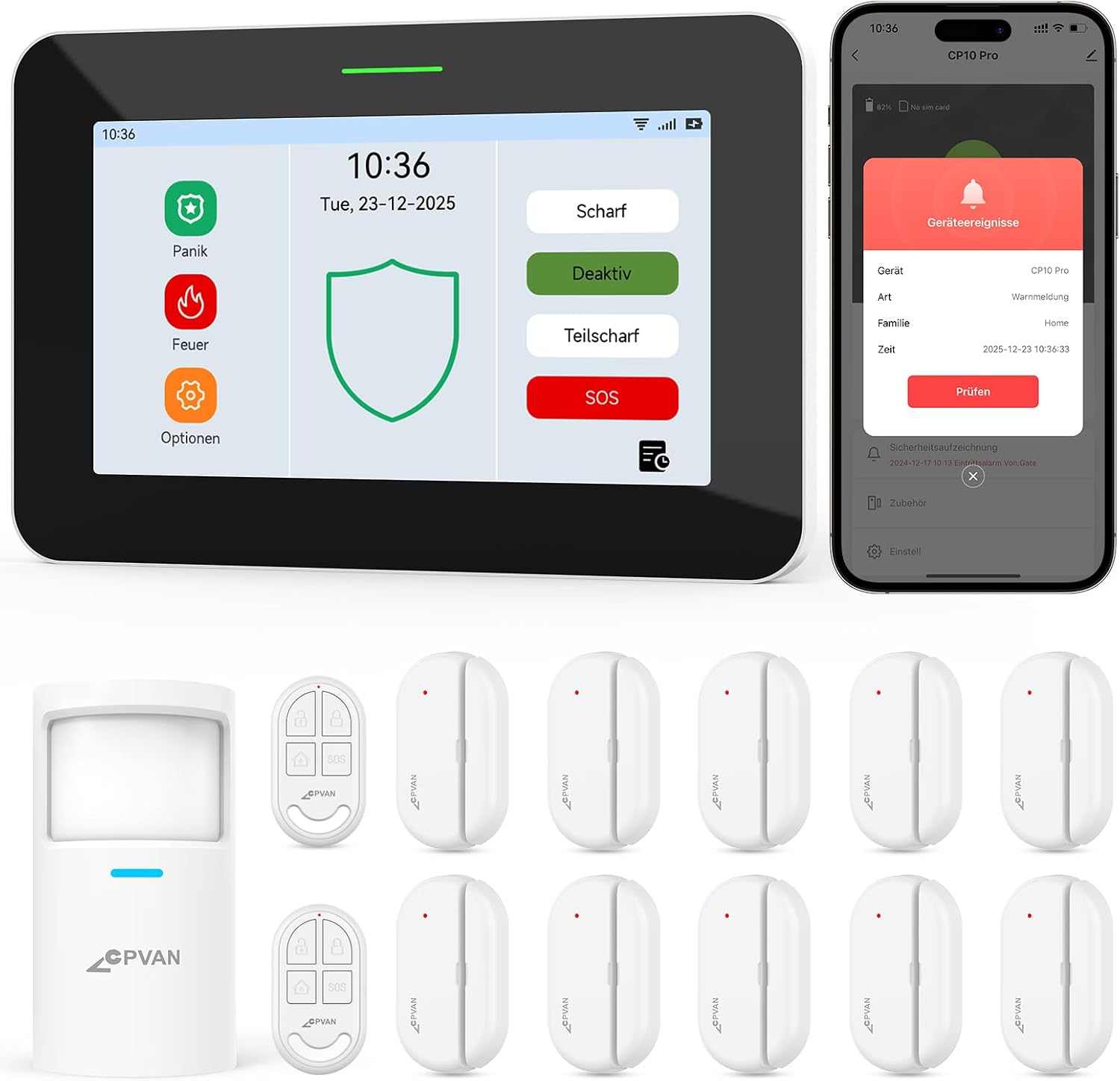 Detalle de CPVAN GSM+WiFi Alarmanlage fürs Haus mit 7-Zoll Touchscreen, App/SMS/Anruf, 110 dB