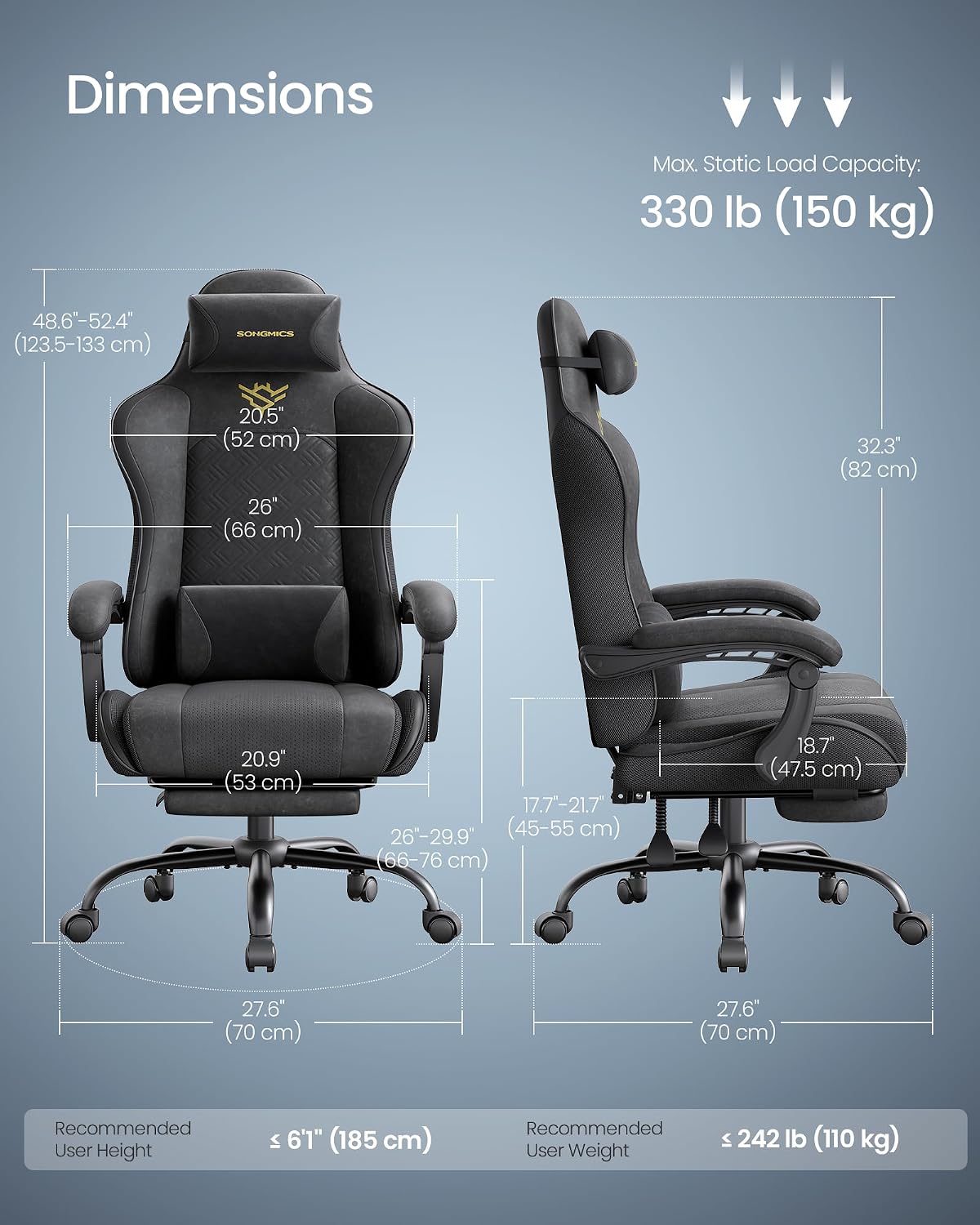 Thumbnail 2 de SONGMICS Gaming Chair, Ergonomic Office Desk Chair with Footrest and Spring Seat Cushion