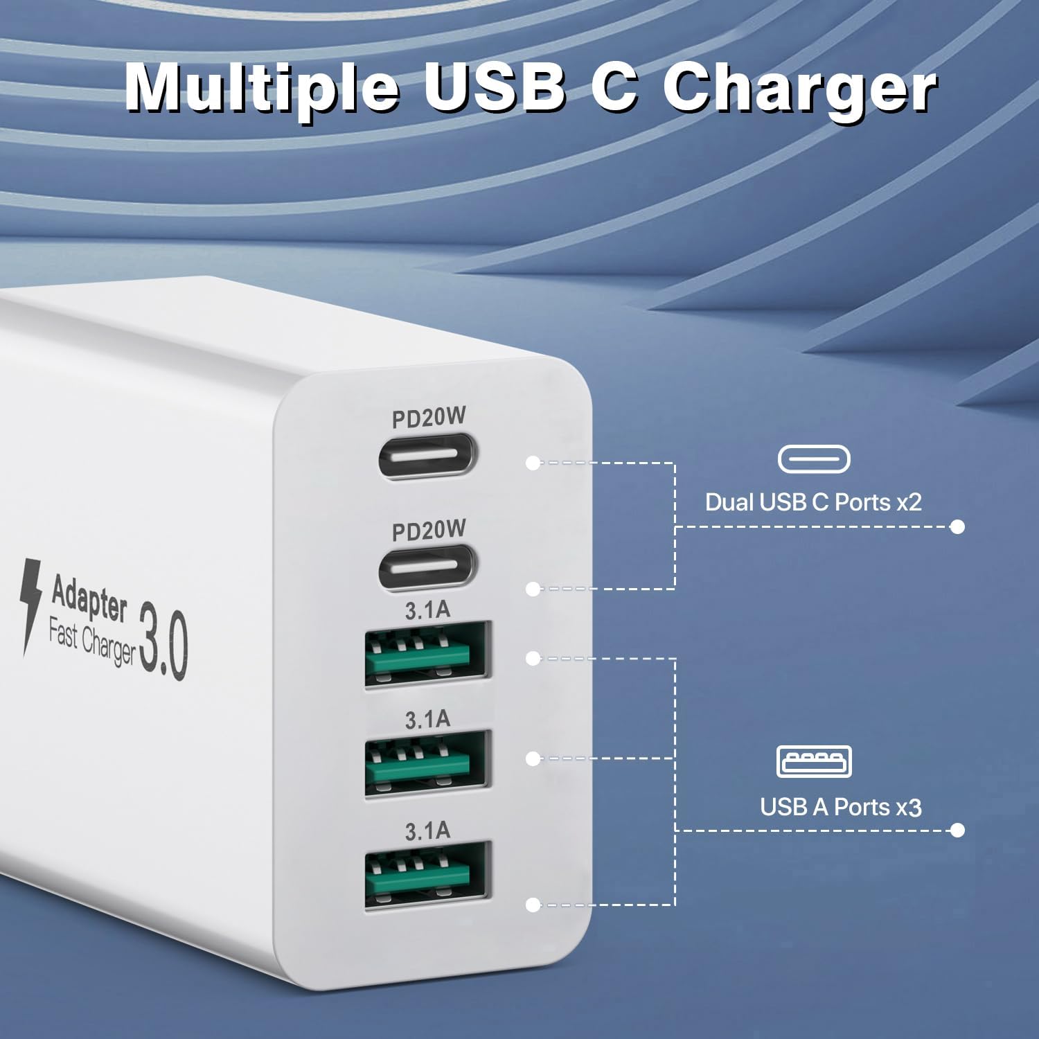 Detalle 2 de sccvee Cargador USB C 50W 5 puertos