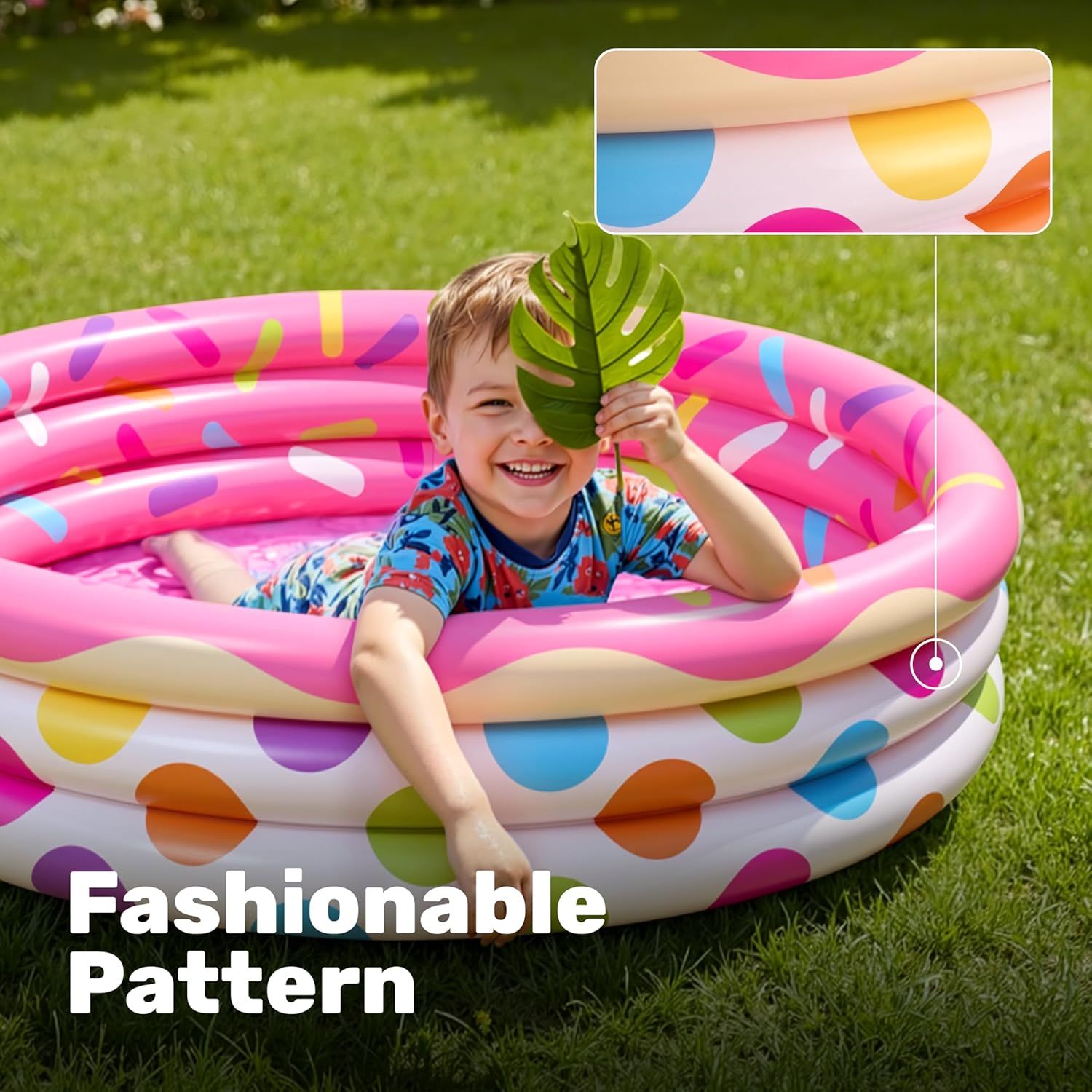 Detalle de 3 Pack 45" x 10" Inflatable Kiddie Pools (Watermelon, Pineapple, Cupcake) – Versatile Outdoor/Indoor Fun